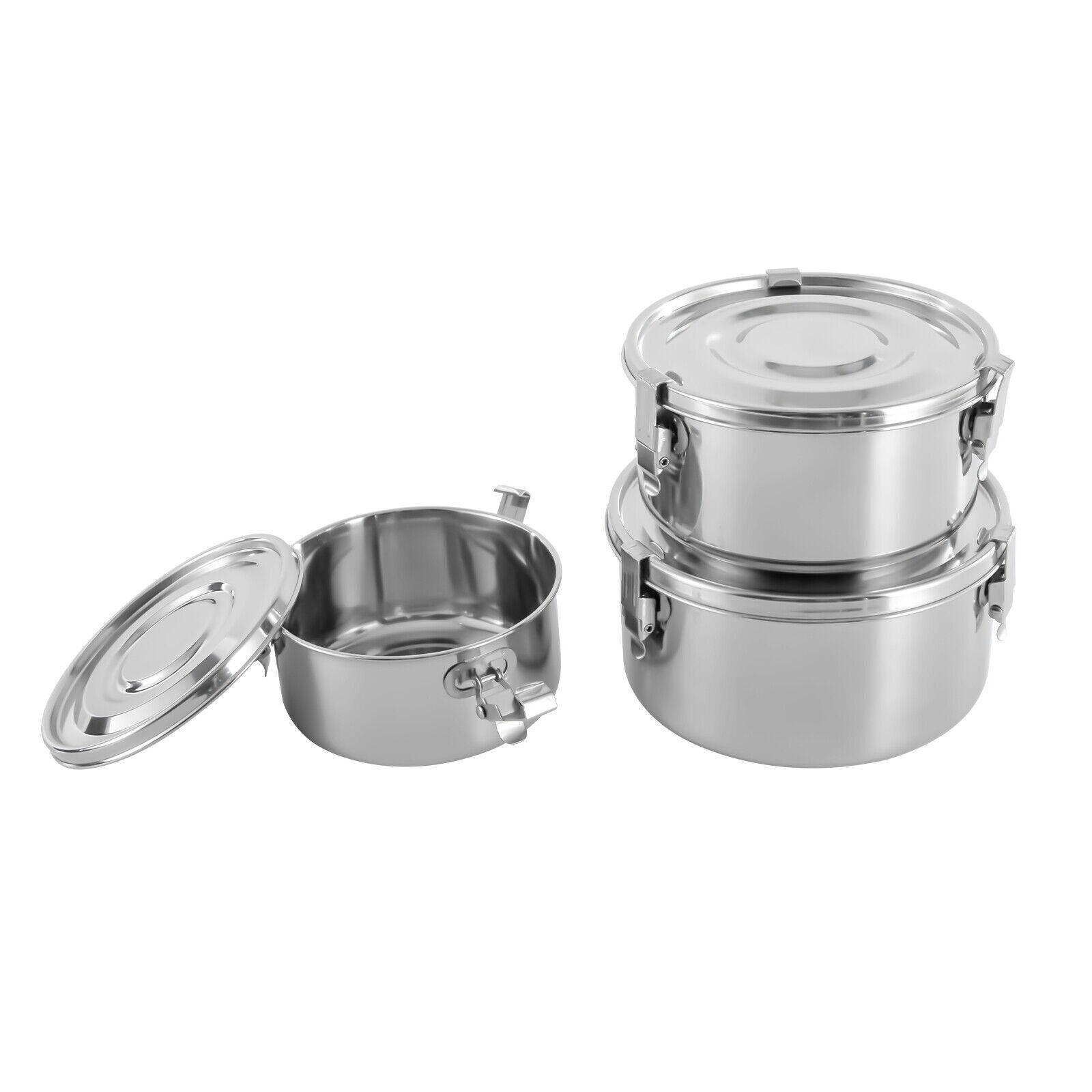 3-Piece 304 Stainless Steel Leak-Proof Food Storage Containers 650/1000/1600ml