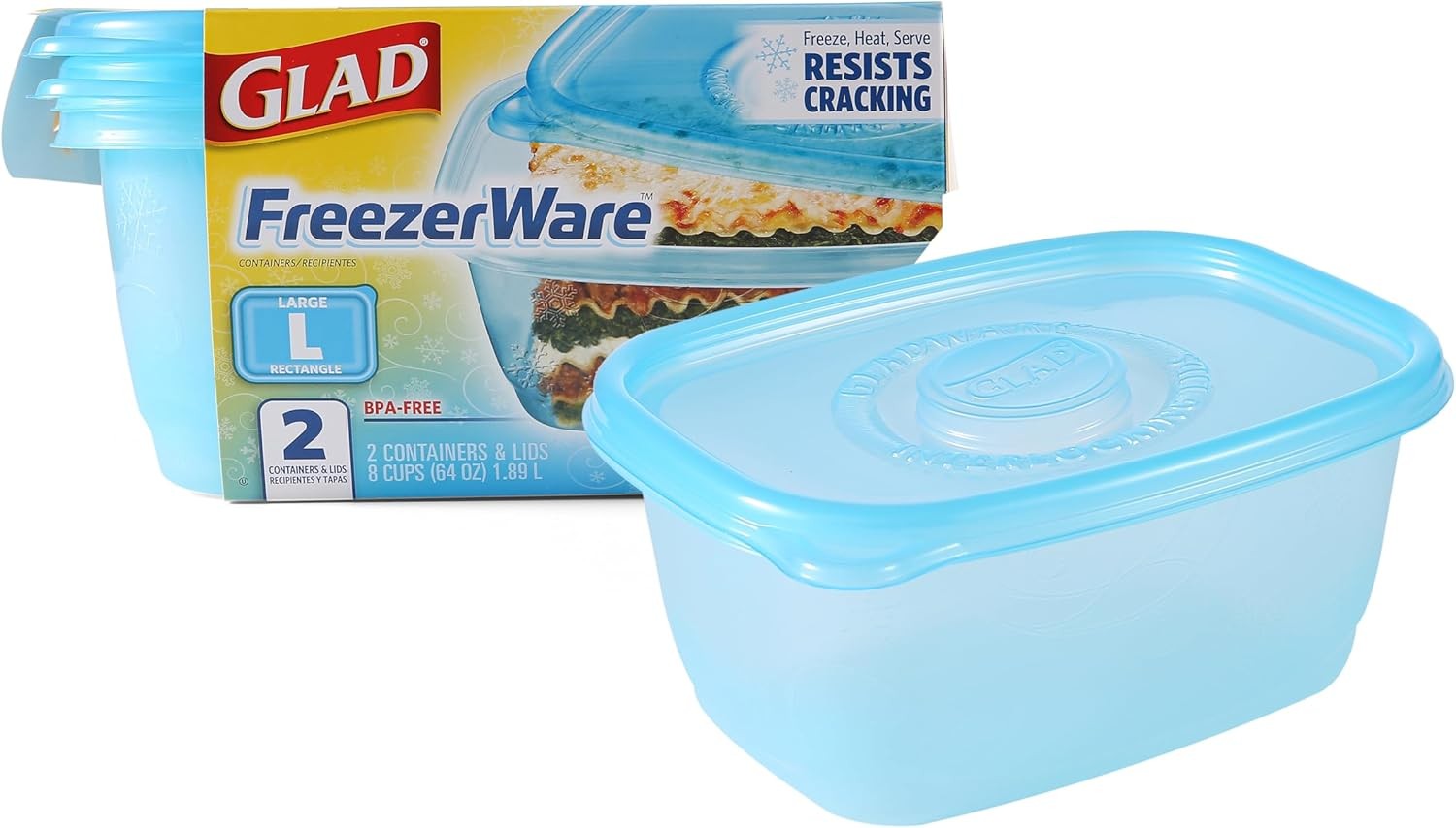 Gladware Freezerware Food Storage Containers,Large Rectangle Holds 6 Oz- 2 Count