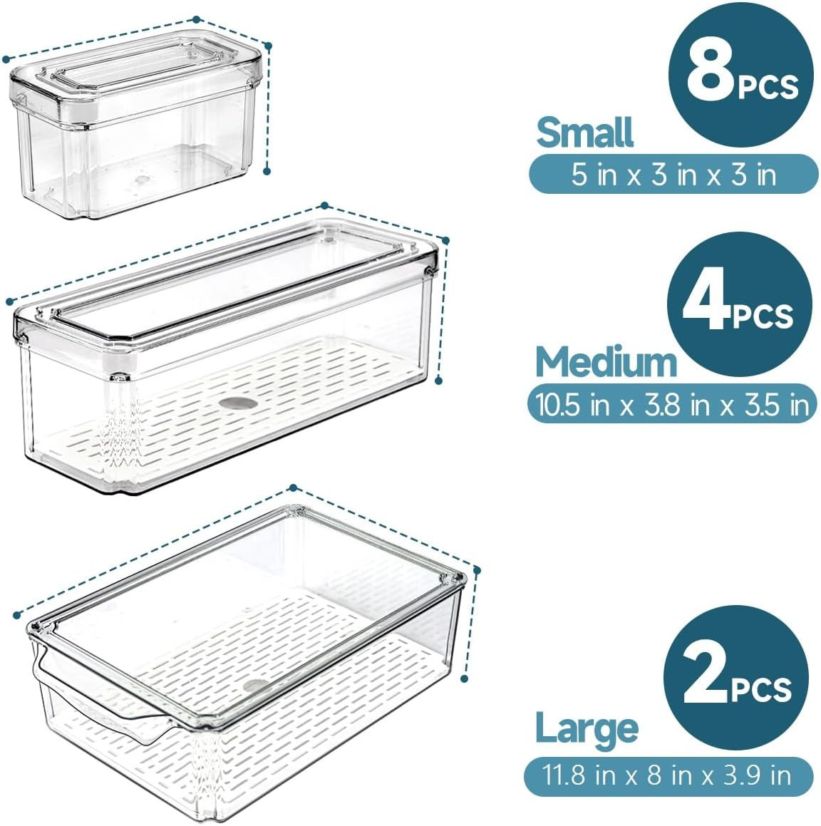 14 Pack Fridge Organizers and Storage – Refrigerator Organizer Bins with Lids, B