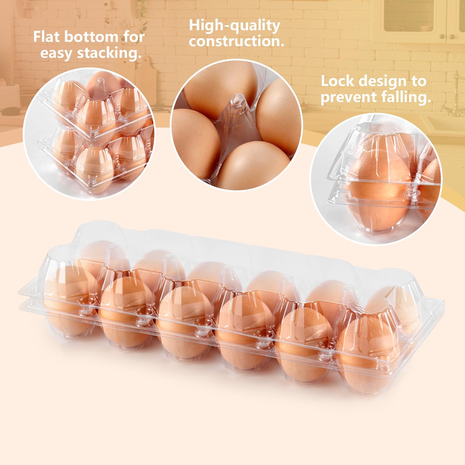 60 Bulk Clear 12 Count Egg Cartons Large Size PET Plastic Tray Holders