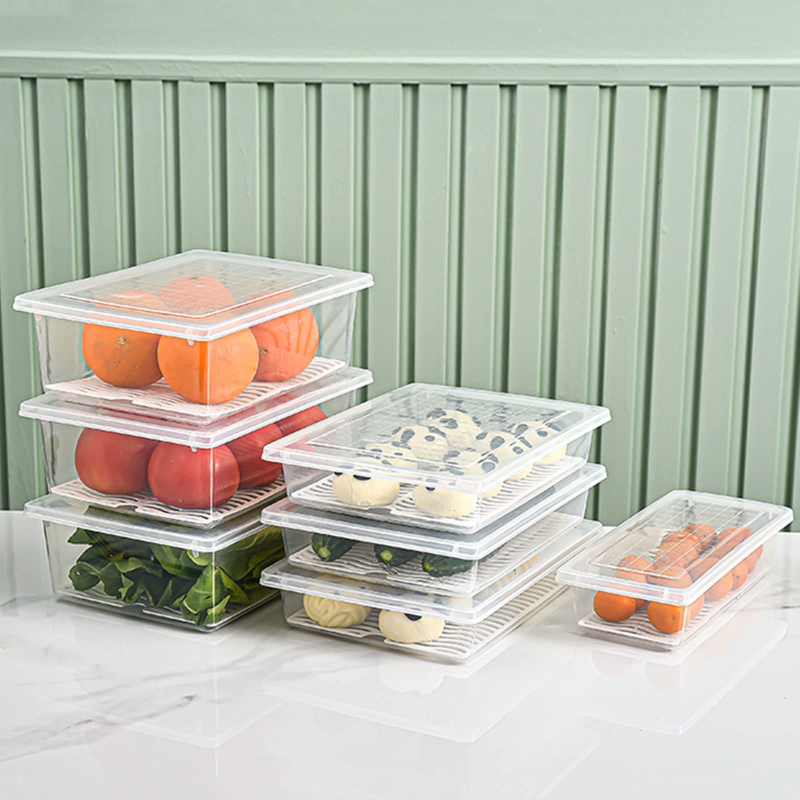 Food Storage Container, Plastic Food Containers with Removable Drain Plate an…