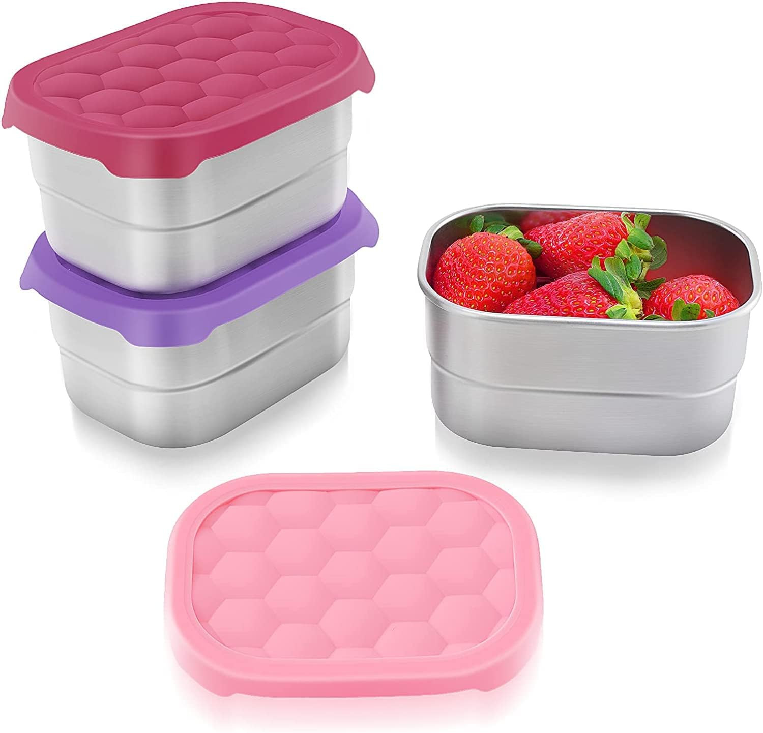 Small (1 CUP) Stainless Steel Snack Containers for Kids | Easy Open Leak Proof F
