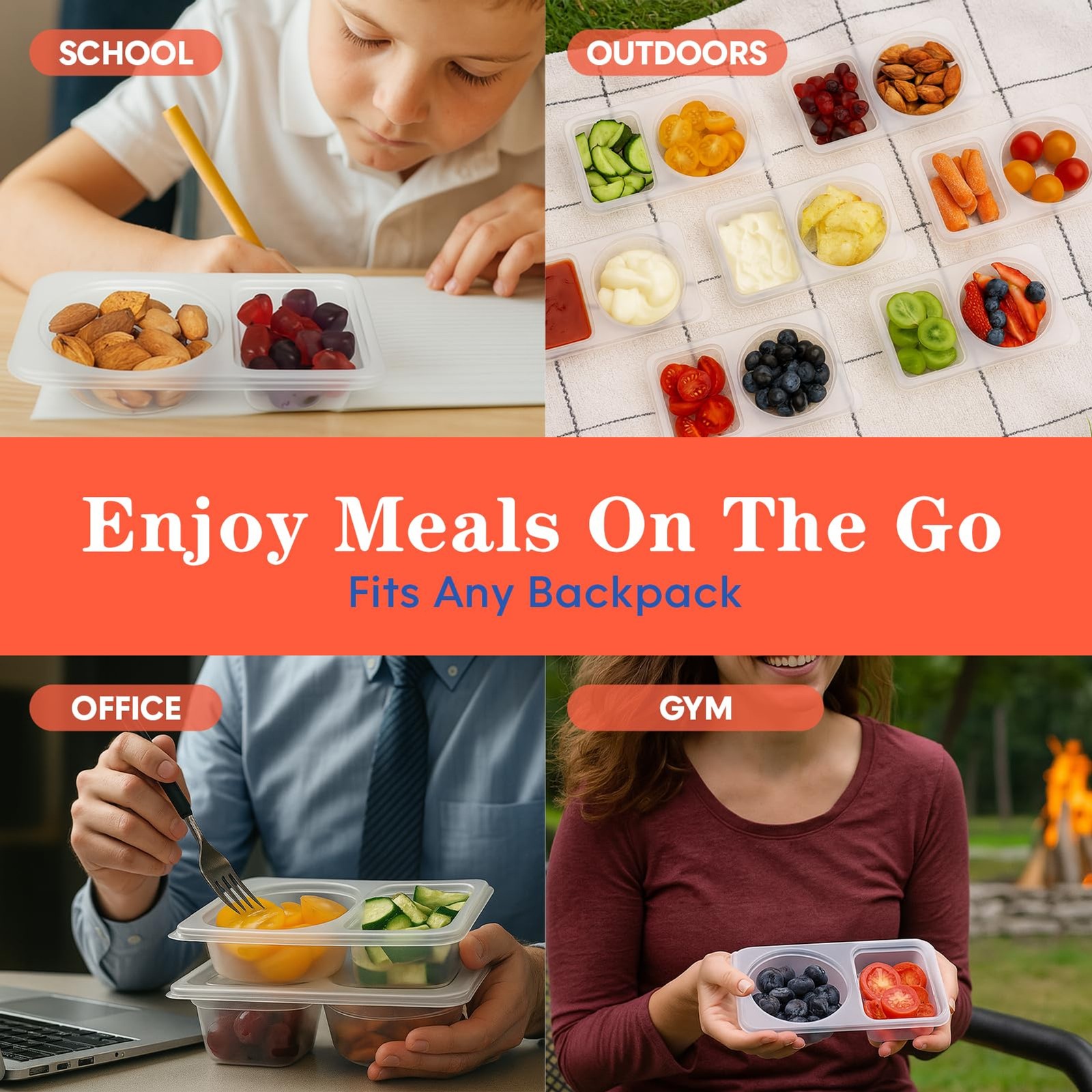 20 Sets Reusable Snack Containers 2 Compartment Leakproof Food Storage Meal Prep