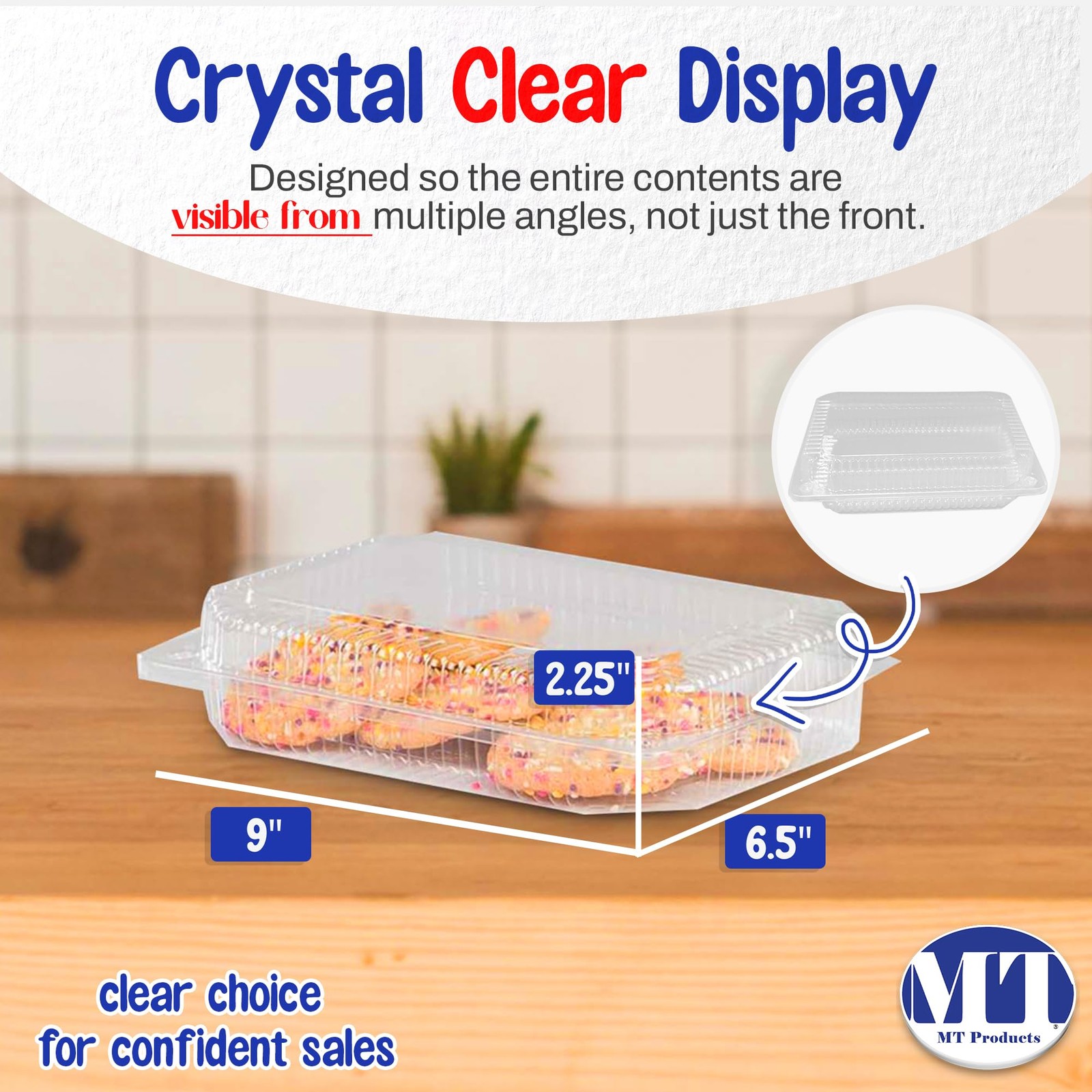 Plastic Food Containers 9″ x 6.5″ – Medium Deep Disposable Clear Containers f…