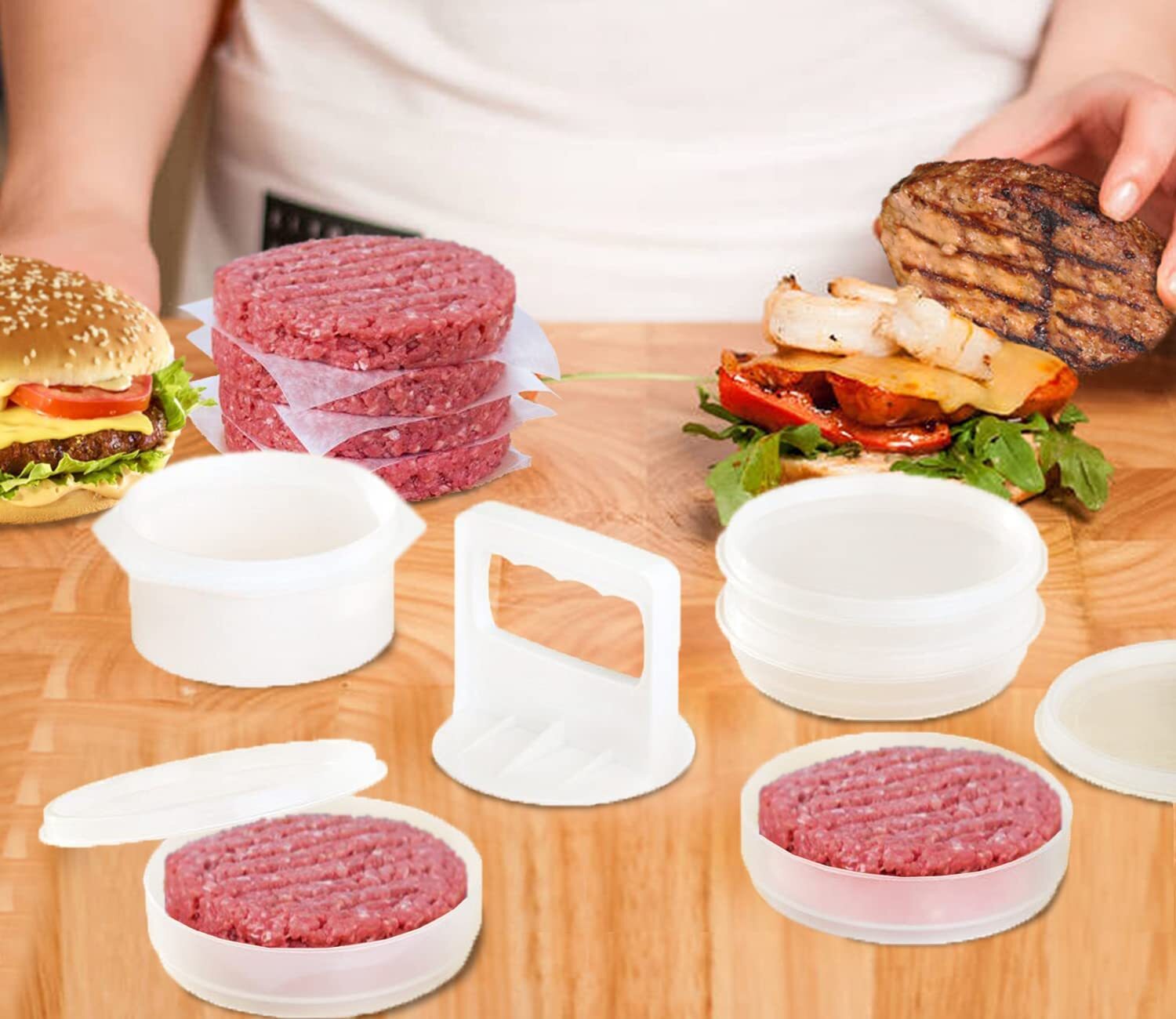Hamburger Press Patty Maker Freezer Containers – All In One Convenient Packag…