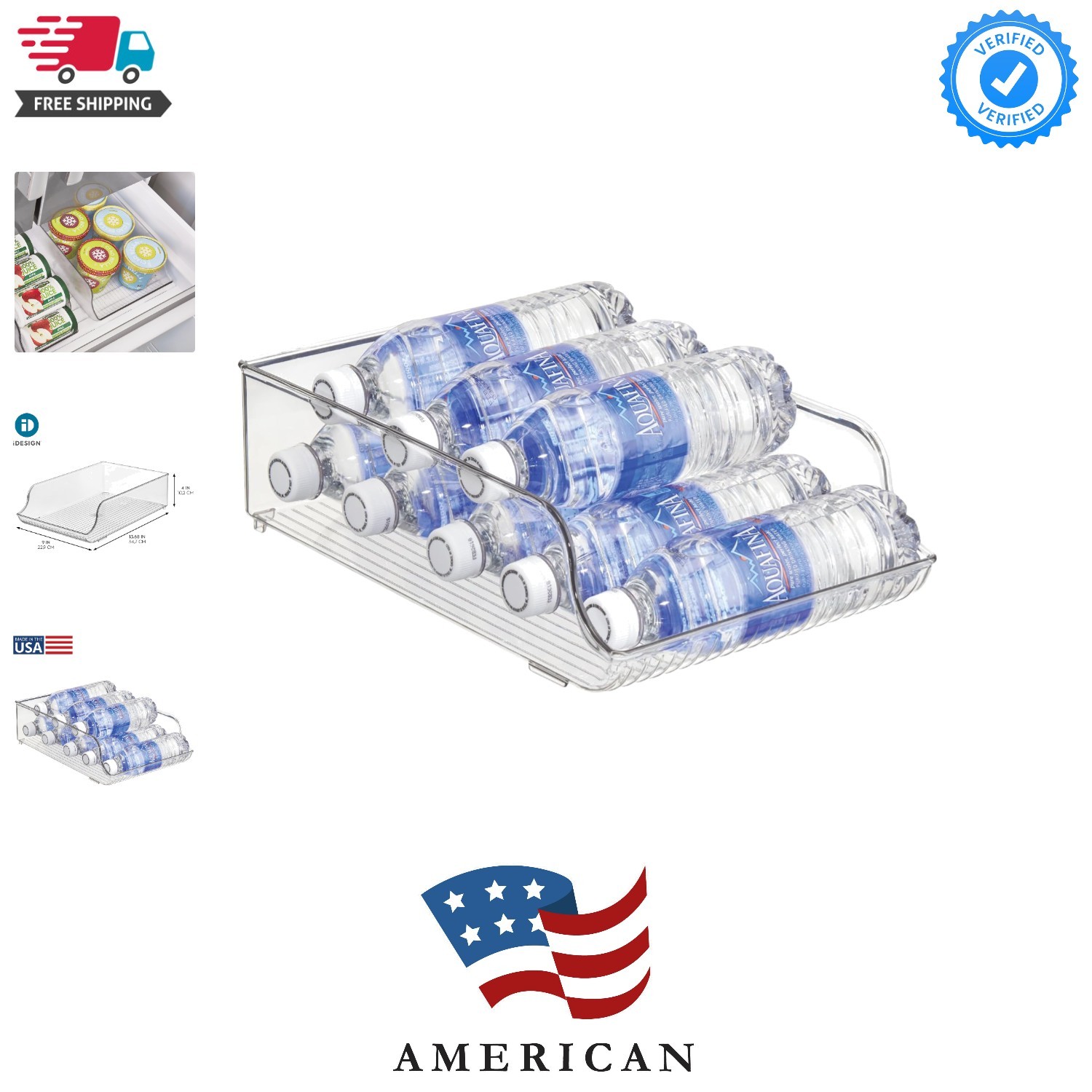 Water Bottle Organizer for Fridge or Pantry – Clear –