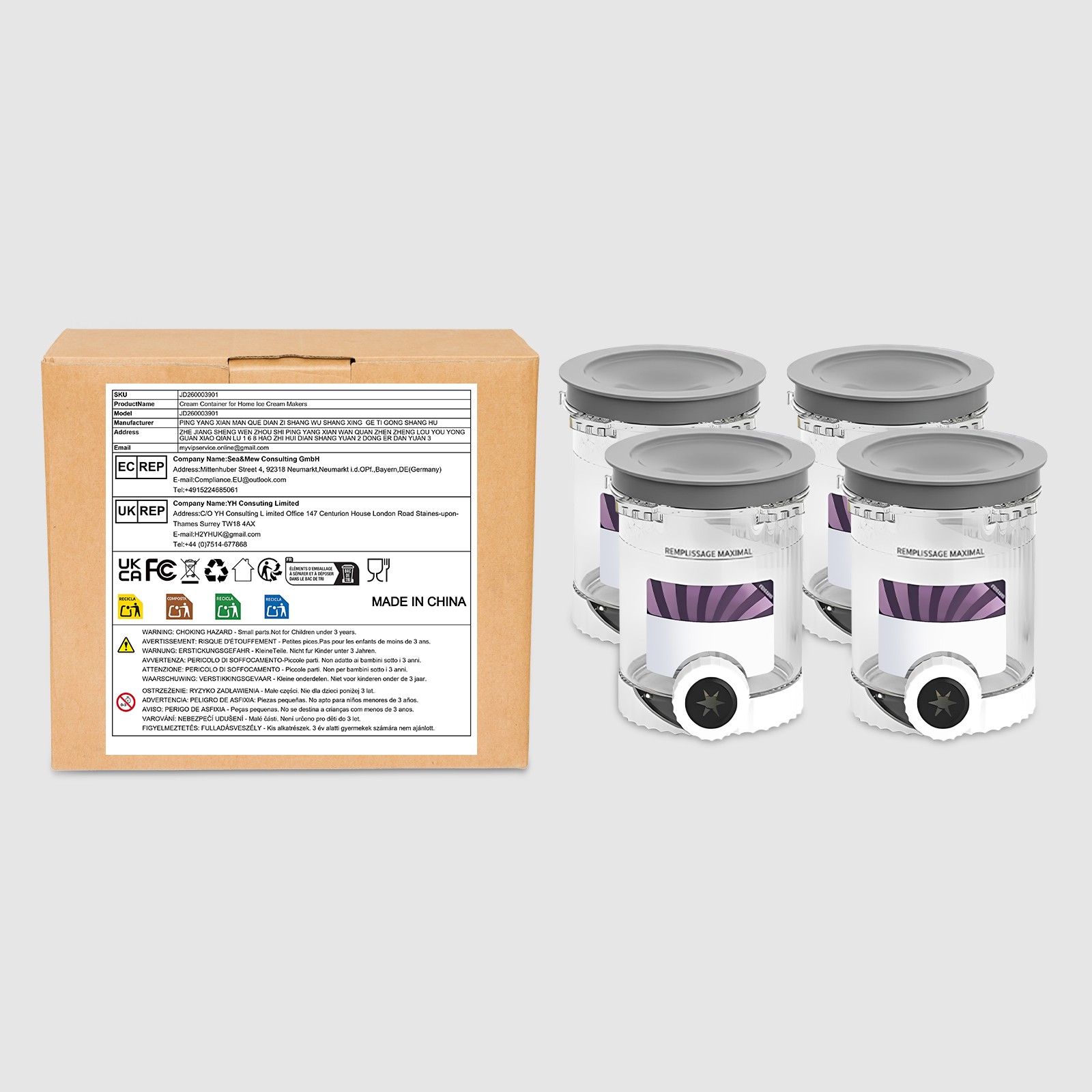 Cream Container for Home Ice Cream Makers, Cream Container, Ice Cream Container