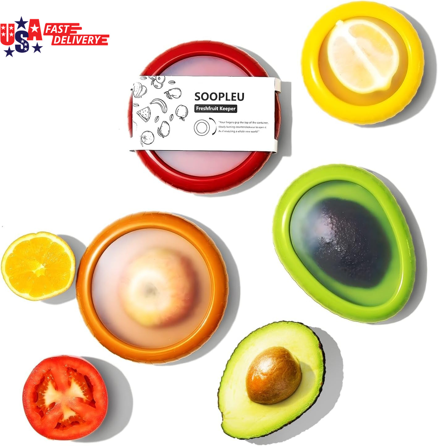 Avocado Saver and Tomato Holder – Set of 4 Reusable Storage Containers for Fridg