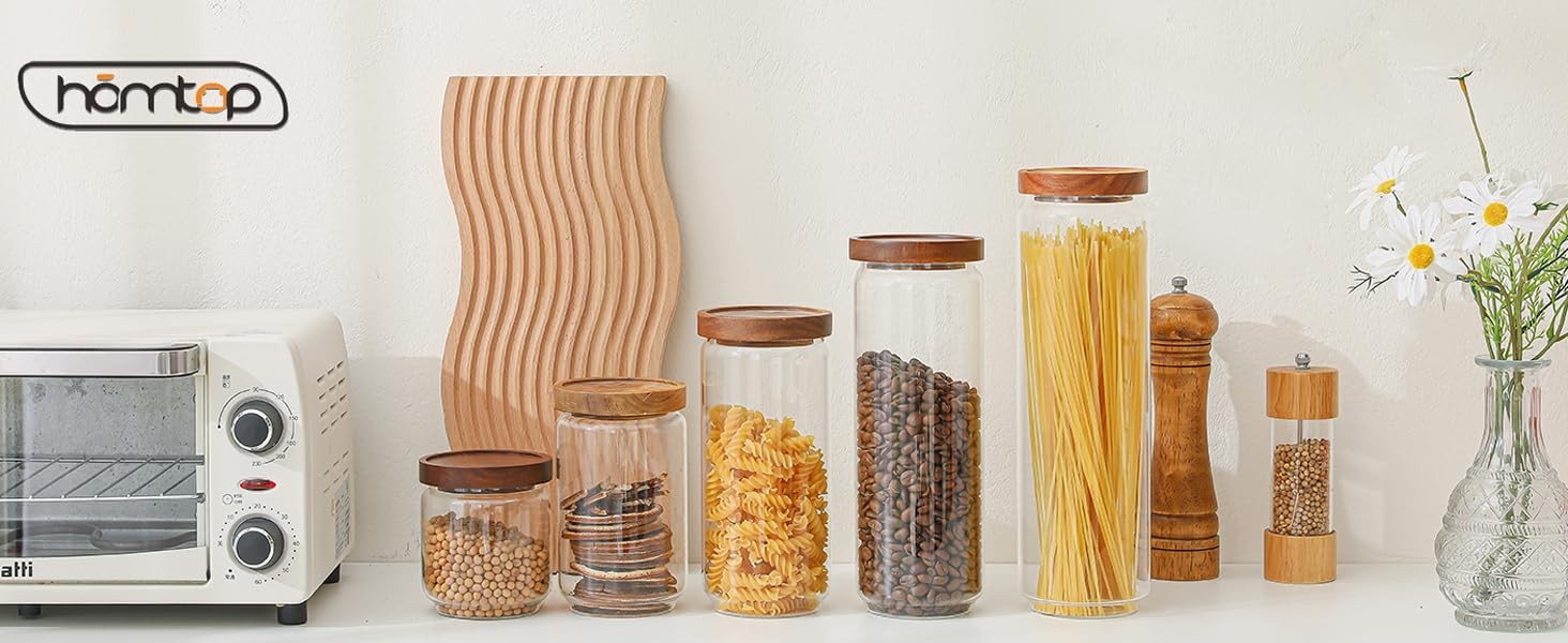 Glass Storage Containers Set of 4, 15 FL OZ High Borosilicate Glass Jars Kitchen
