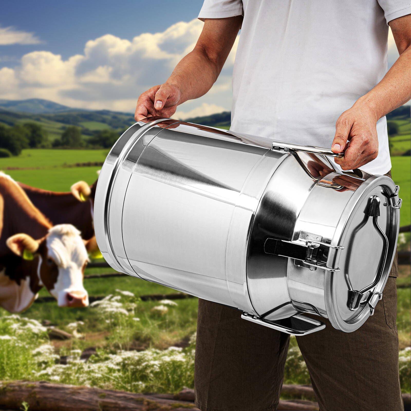 Wine Pail Bucket Water Jug Liquid Storage 30L 8 Gallon Stainless Steel Milk Can