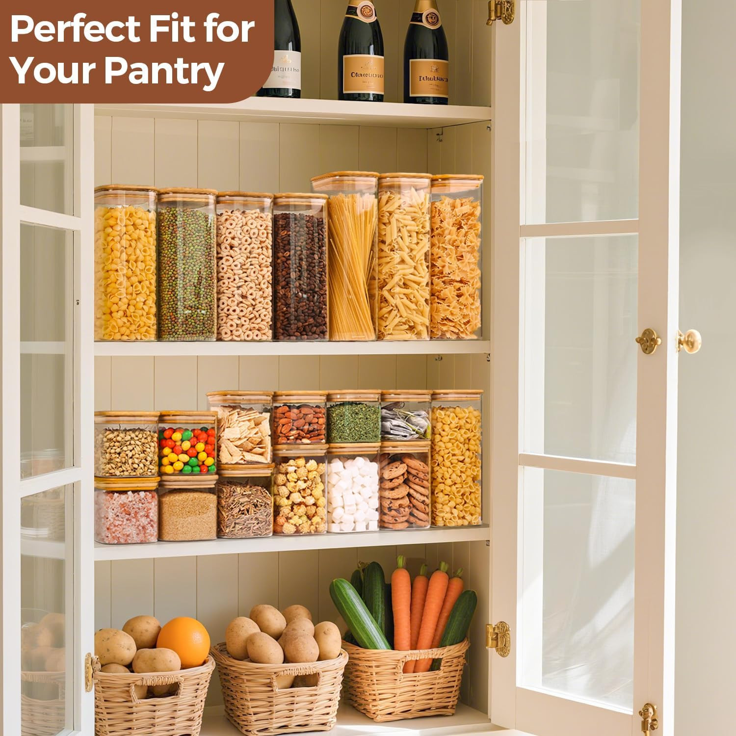 Comsaf Glass Pantry Storage Containers (0.7Qt/1.2Qt/1.6Qt) Set of 6, Glass Stora