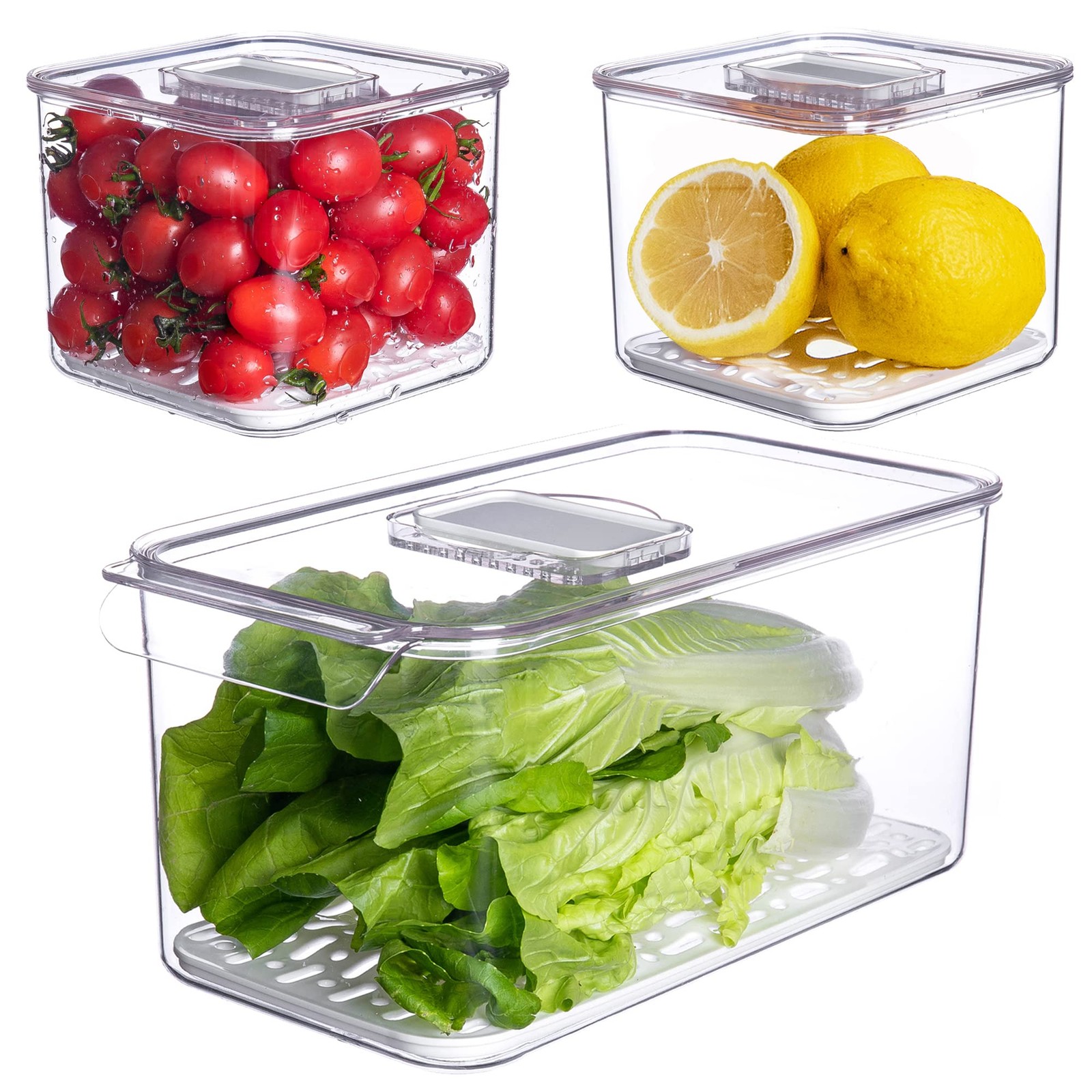 Fresh Produce Saver for Refrigerator, 3 Pcs Food Fruit Lettuce Keeper Contain…