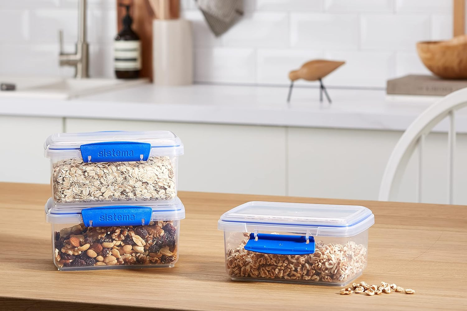 KLIP IT Rectangular Collection Food Storage Container, 33.8 oz./1.0 L, Clear/Blu
