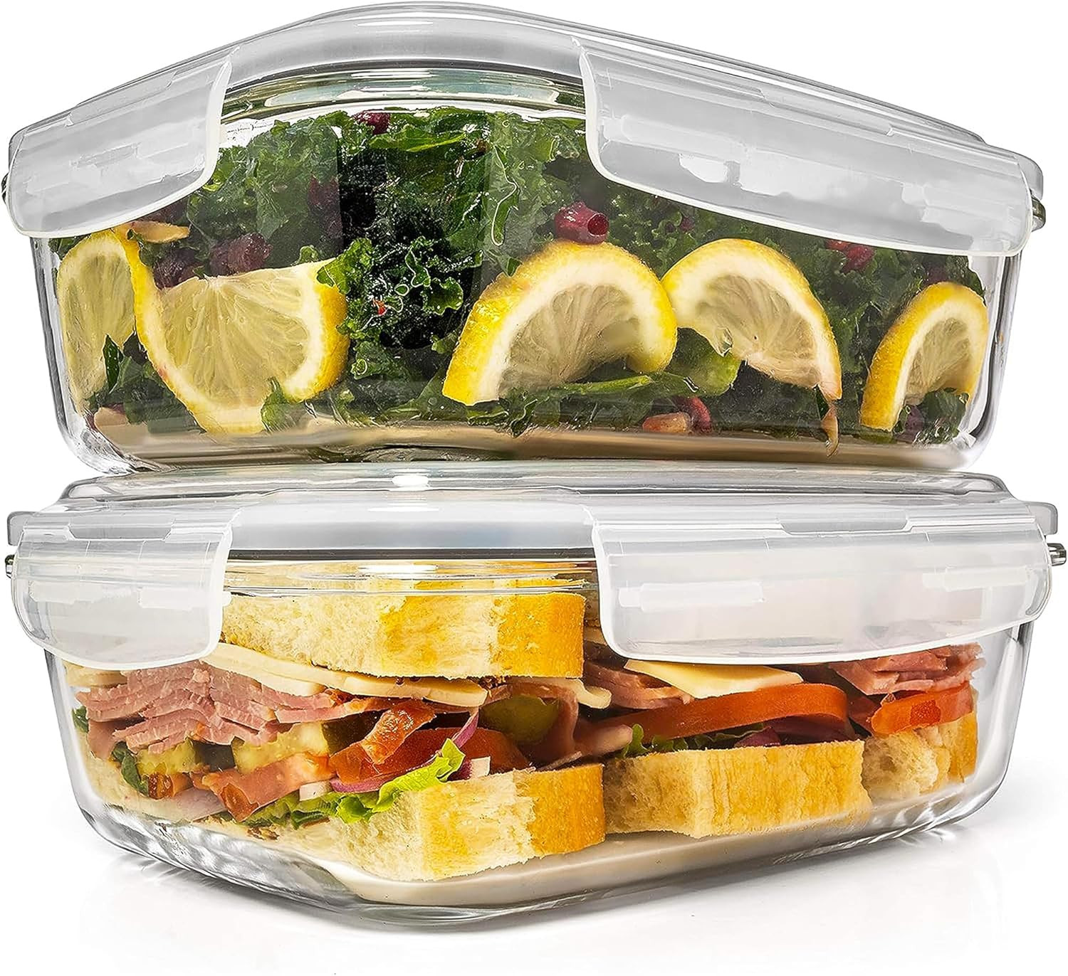 6.5 Cups / 52 Oz 4 Piece (2 Containers + 2 Lids) Glass Food Storage Containers S