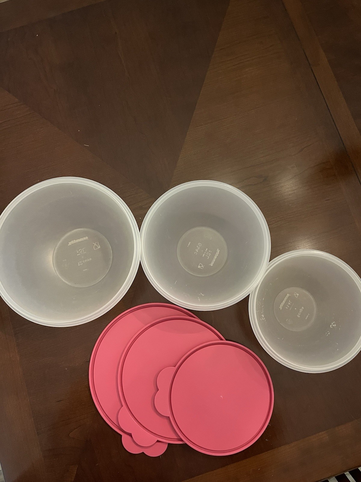 Tupperware Clear Round Bowl Set Pink Snap Lids 6pc 12 Cup BPA-Free Plastic