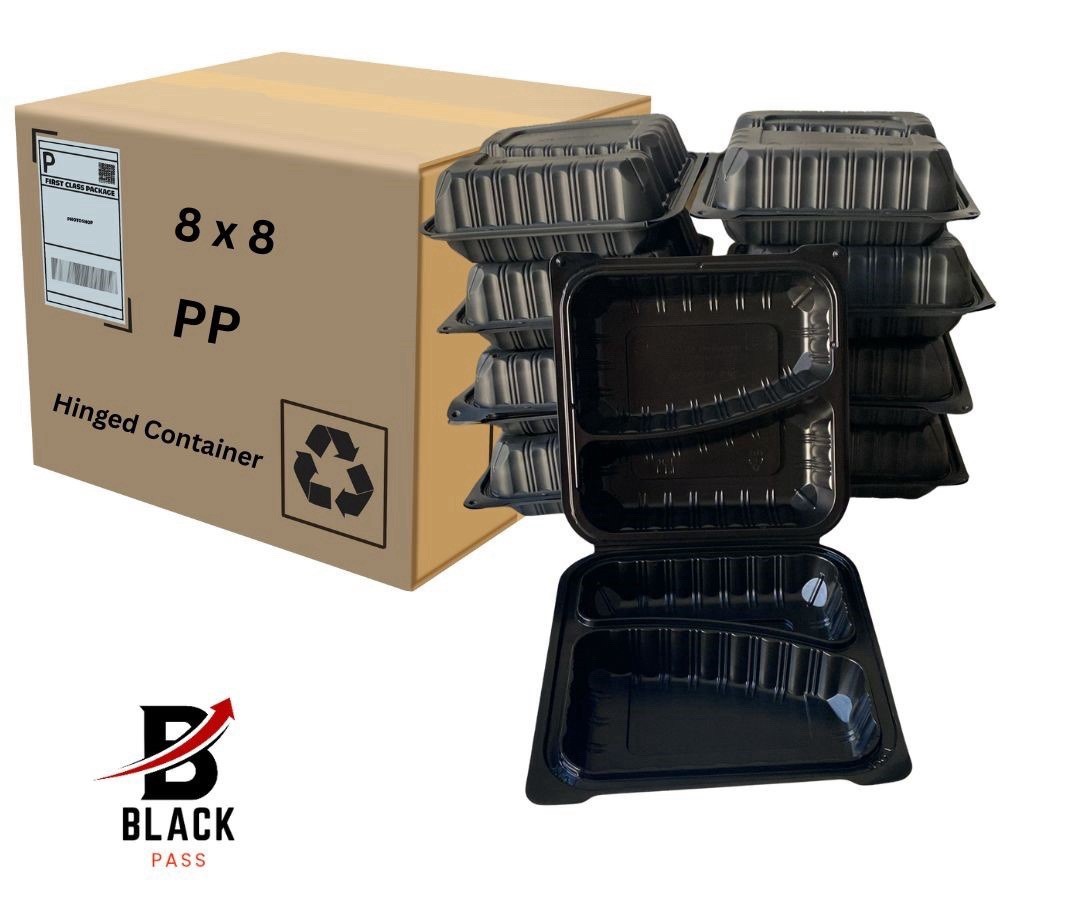 200 Ct 8x8x2 Clamshell Take Out Food Containers | 2 Compartment