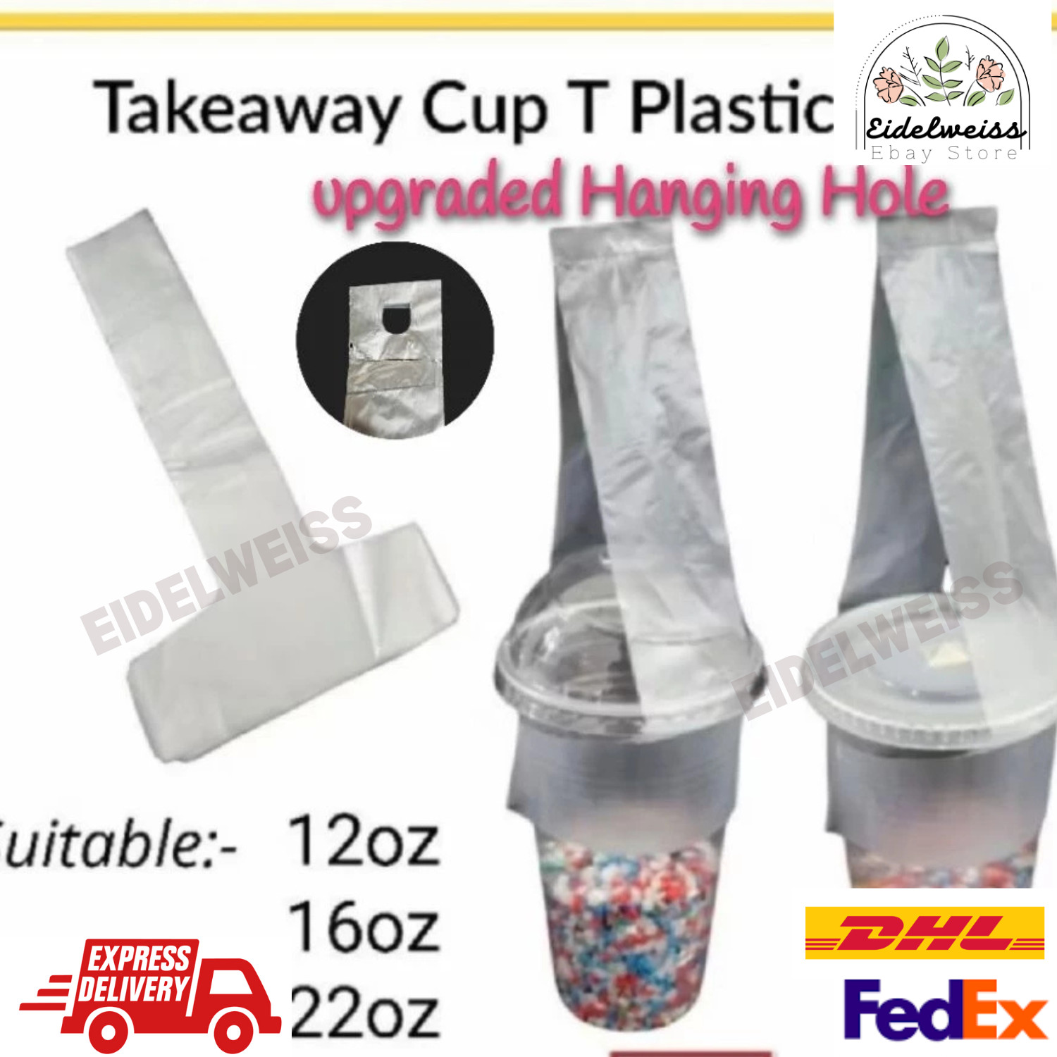 1,000Pcs Clear Plastic Cup Carrier Handle Drink T Delivery Container Hanging Bag