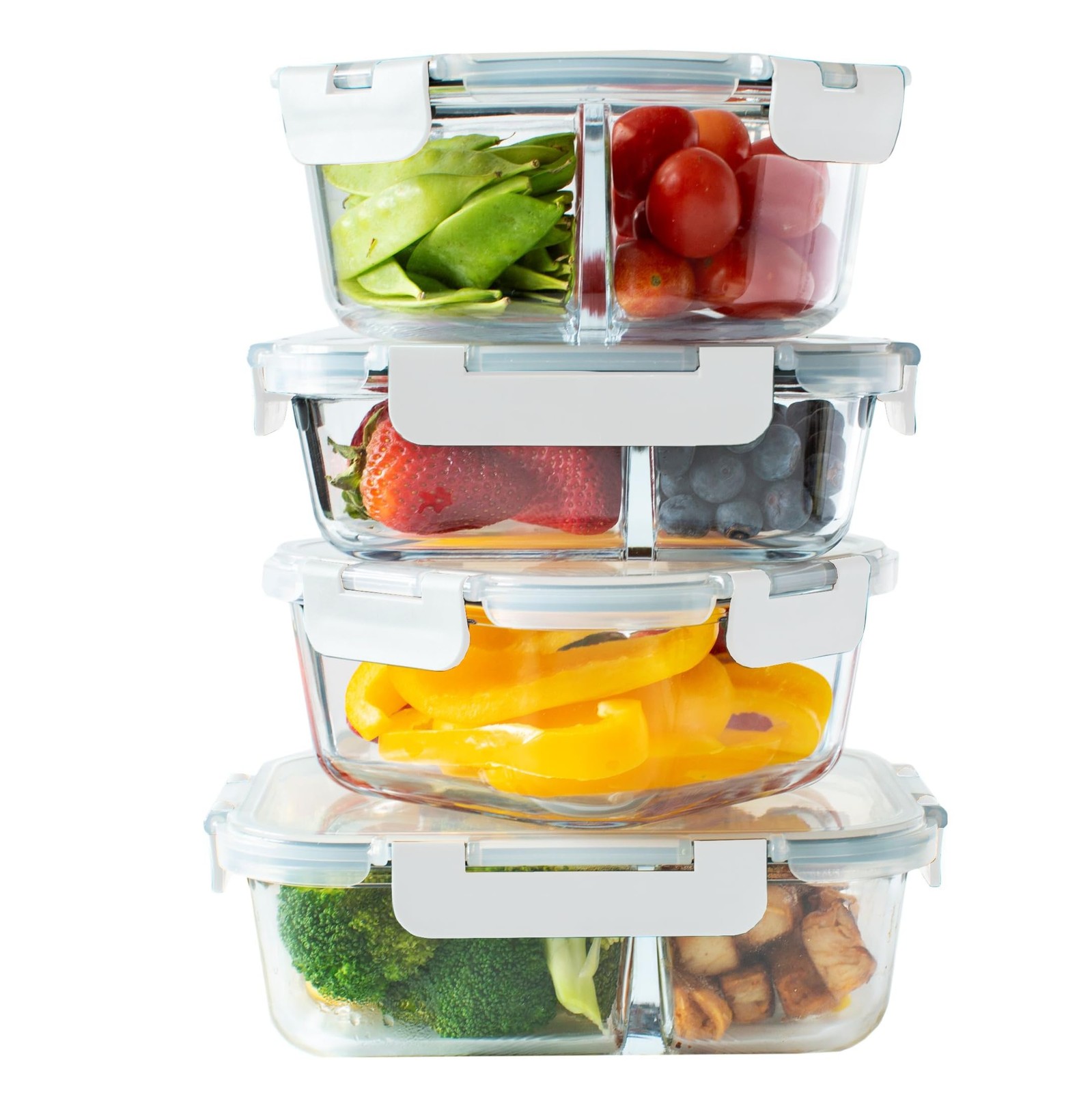 4 Piece Glass Food Storage Compartment Containers, Charcoal Grey