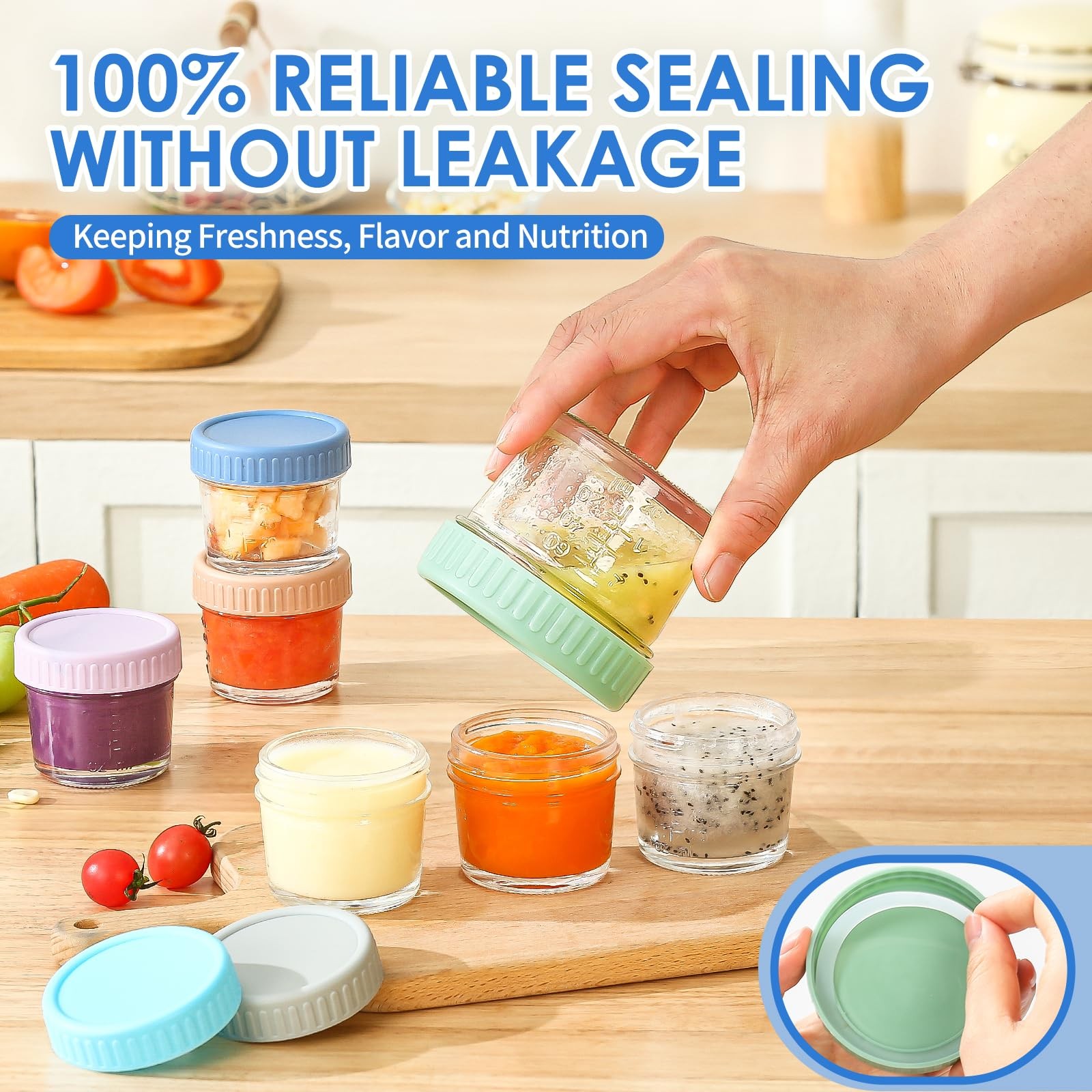 6 Pack Glass Baby Food Storage Containers – 4 Oz Baby Food Jars with Lids Bab…