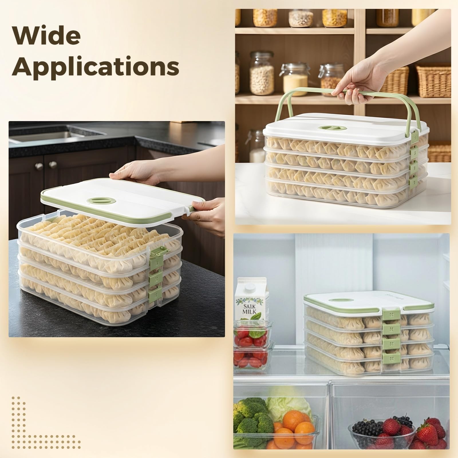 Varku Dumpling Storage Container, 4-Layer Stackable Freezer Food Organizer wi…