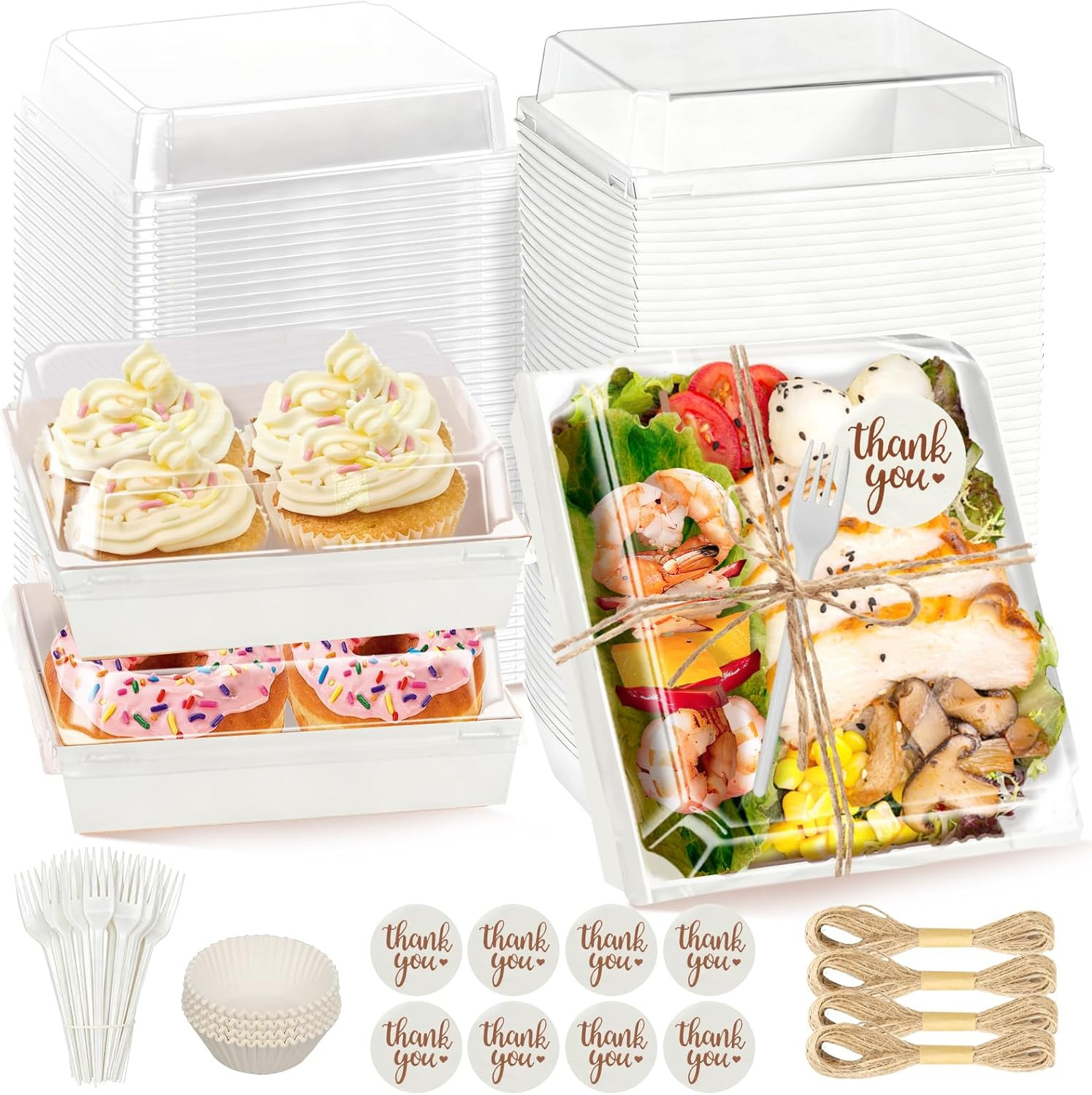 100 Pack Small Charcuterie Boxes with Clear Lids, 5.5 Inch to Go Paper Mini Food