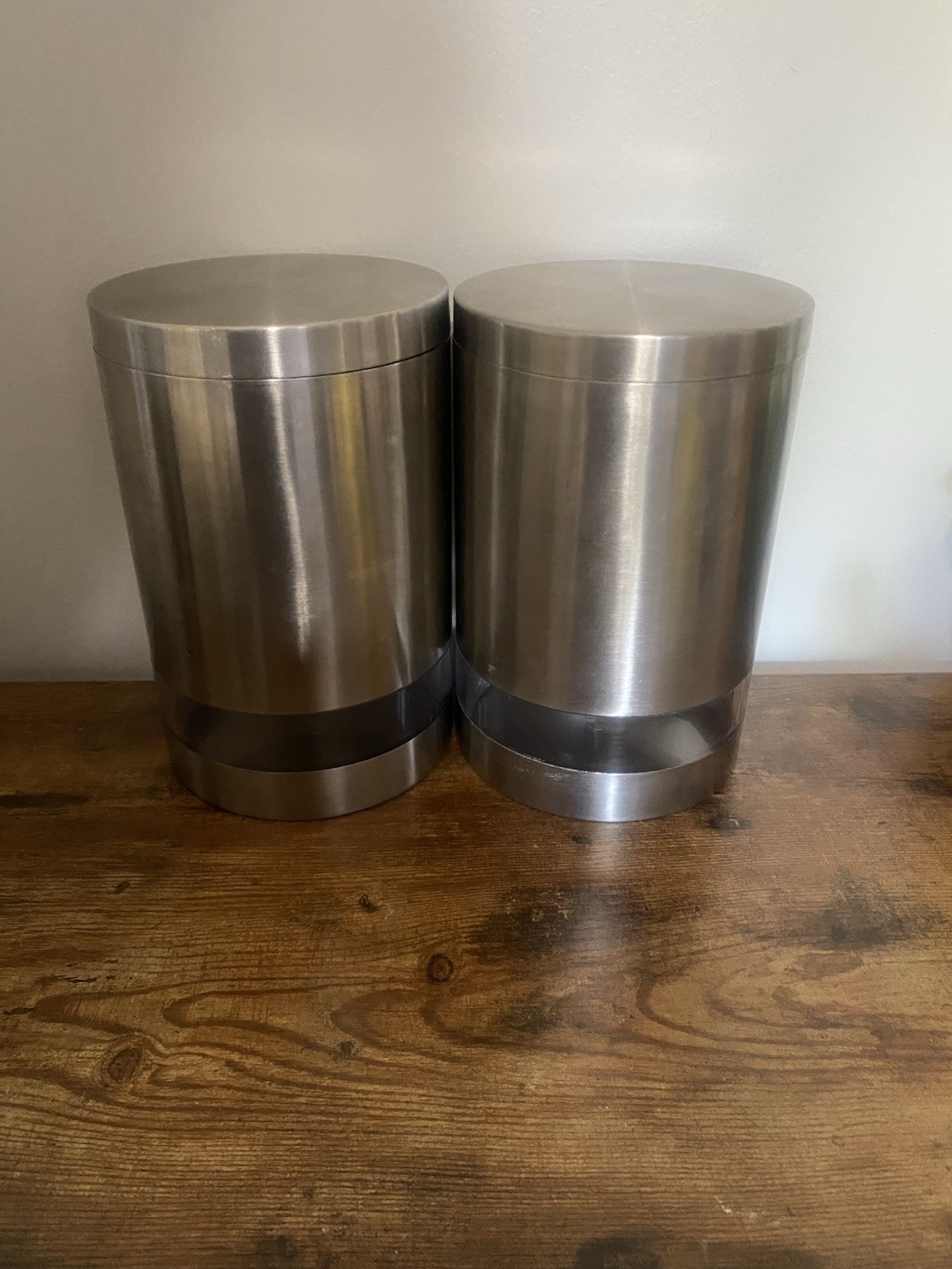 Crate & Barrel Brushed Steel Acrylic Window Food Storage Kitchen Canister Jars 2