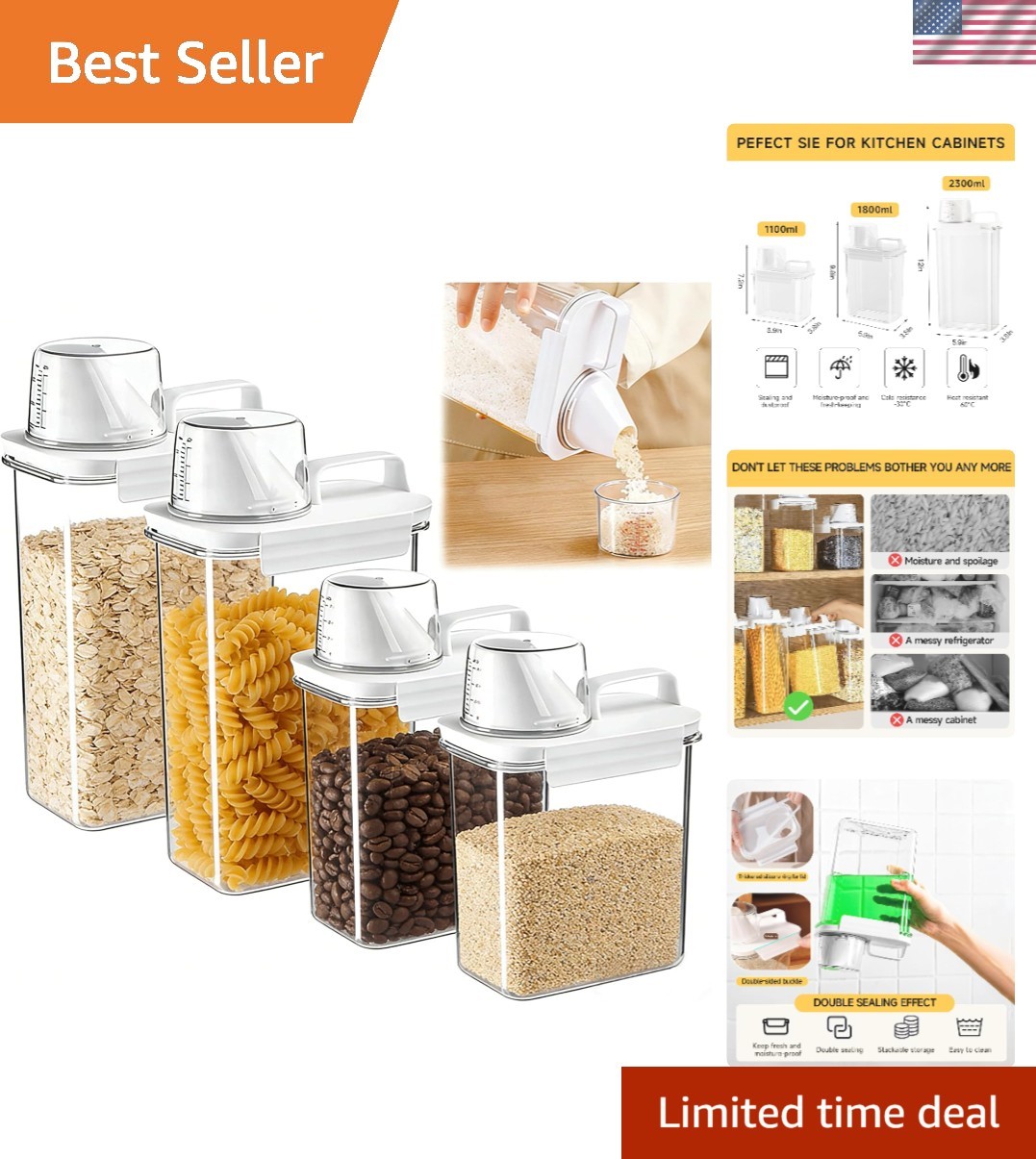 Compact 4PC Airtight Cereal and Food Storage Containers – 2300ml+1800ml