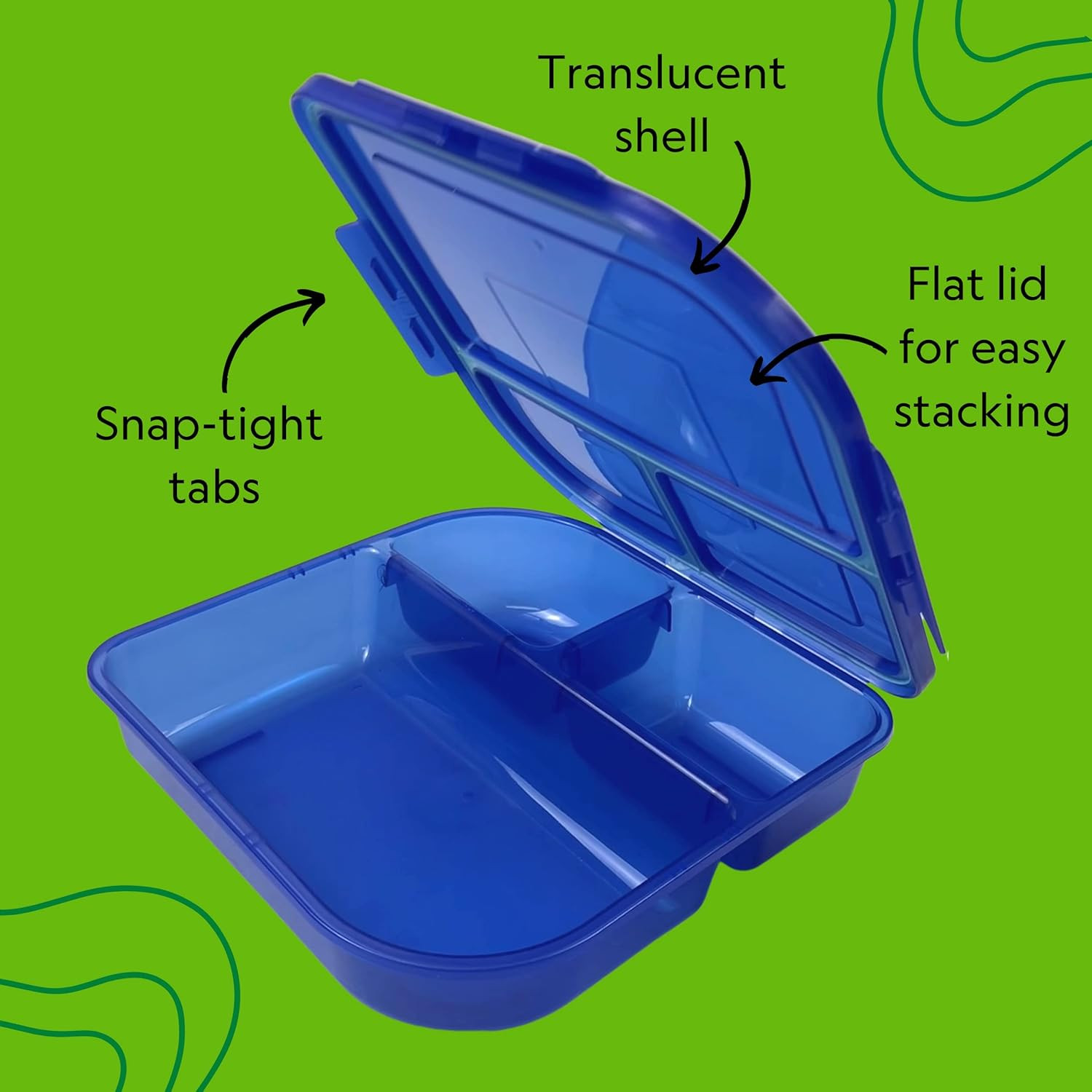 Large To-Go 3-Compartment Food Container, 9-3/8″ X 9-3/8″ X 2-1/2″, Reusable, Mi