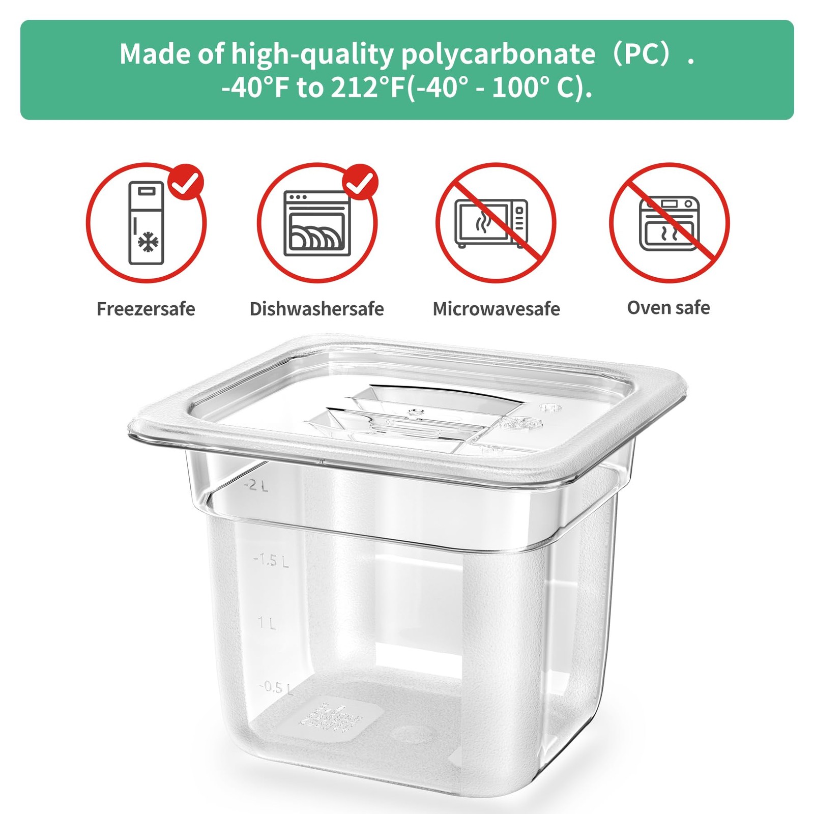 6Pack Food Pans, 1/6 Size 6 Inch Deep Commercial Food Storage Containers, Pol…