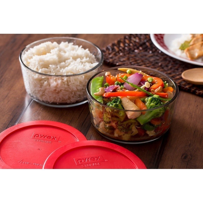 2 Pack Round Glass Storage Dishes W/ Plastic Lids Microwave Dishwasher Safe New