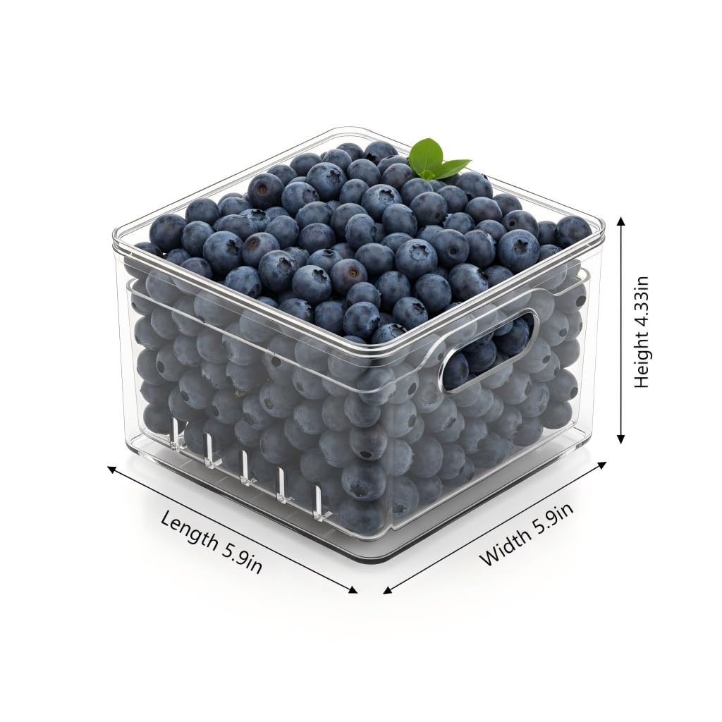 2 Pack Fruit Storage Containers for Fridge with Lid & Drain Basket