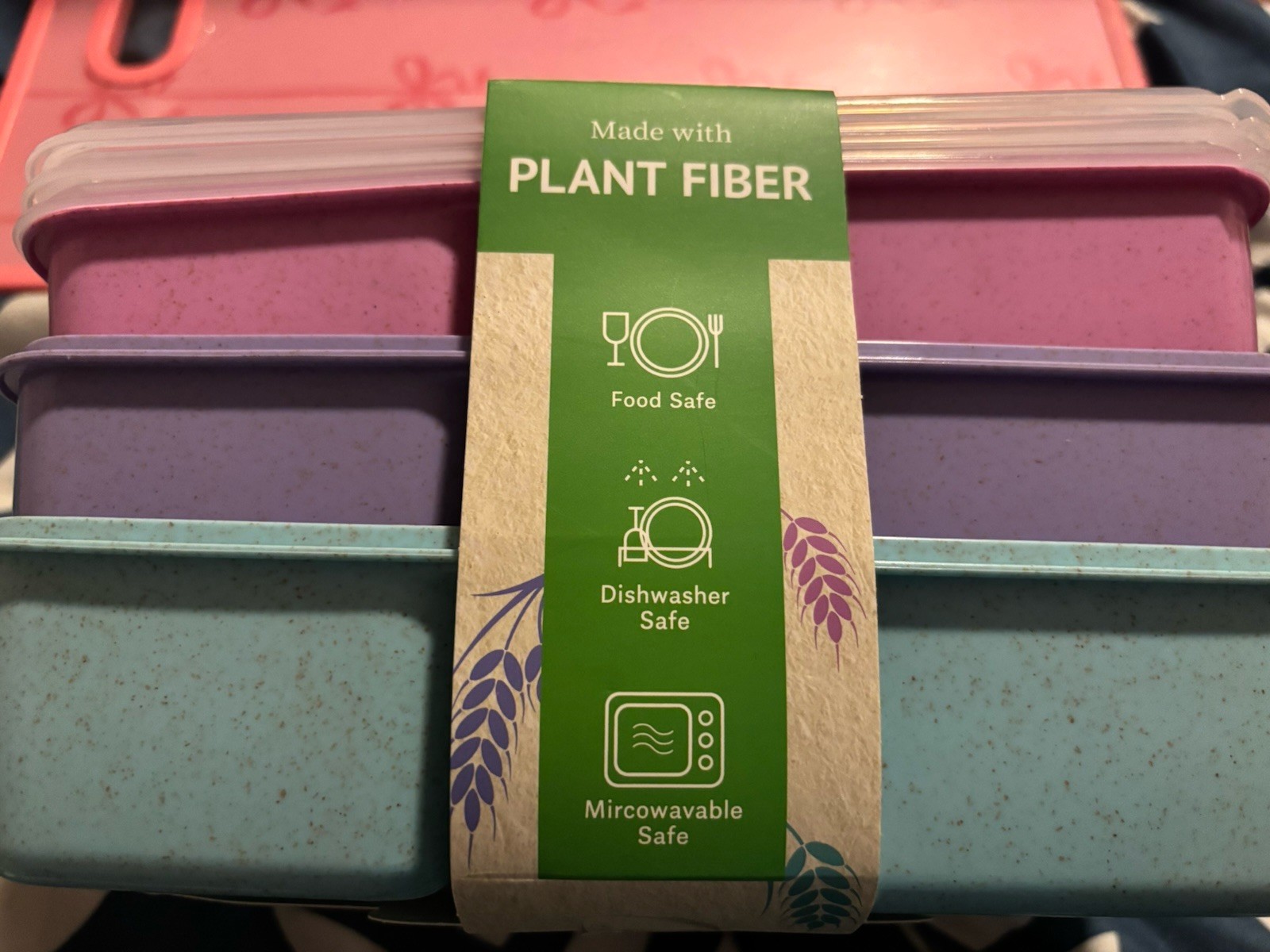 Set Of 3 3-section Wheat Fiber Containers
