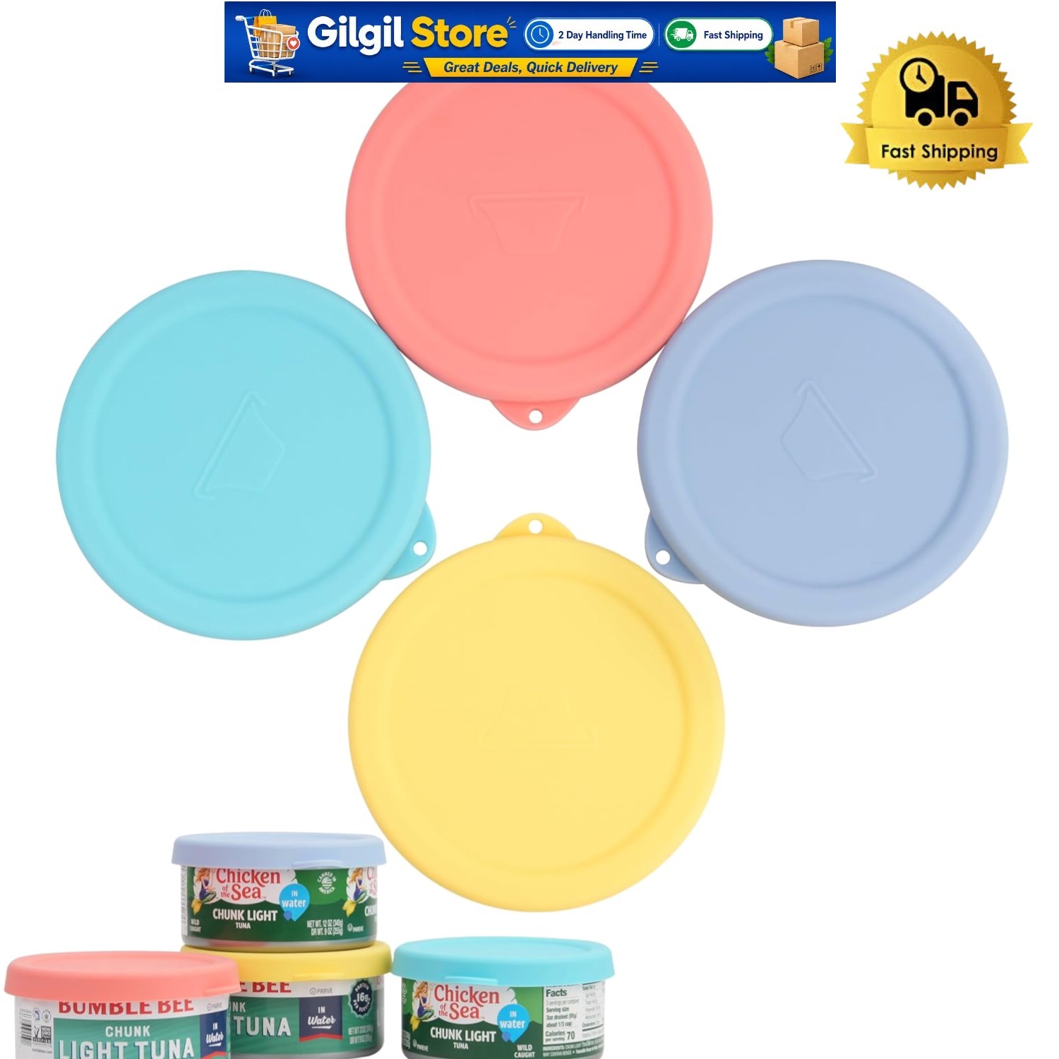 Reusable 4-Inch Silicone Lids for 12oz Tuna Cans – Dishwasher Safe Set of 4