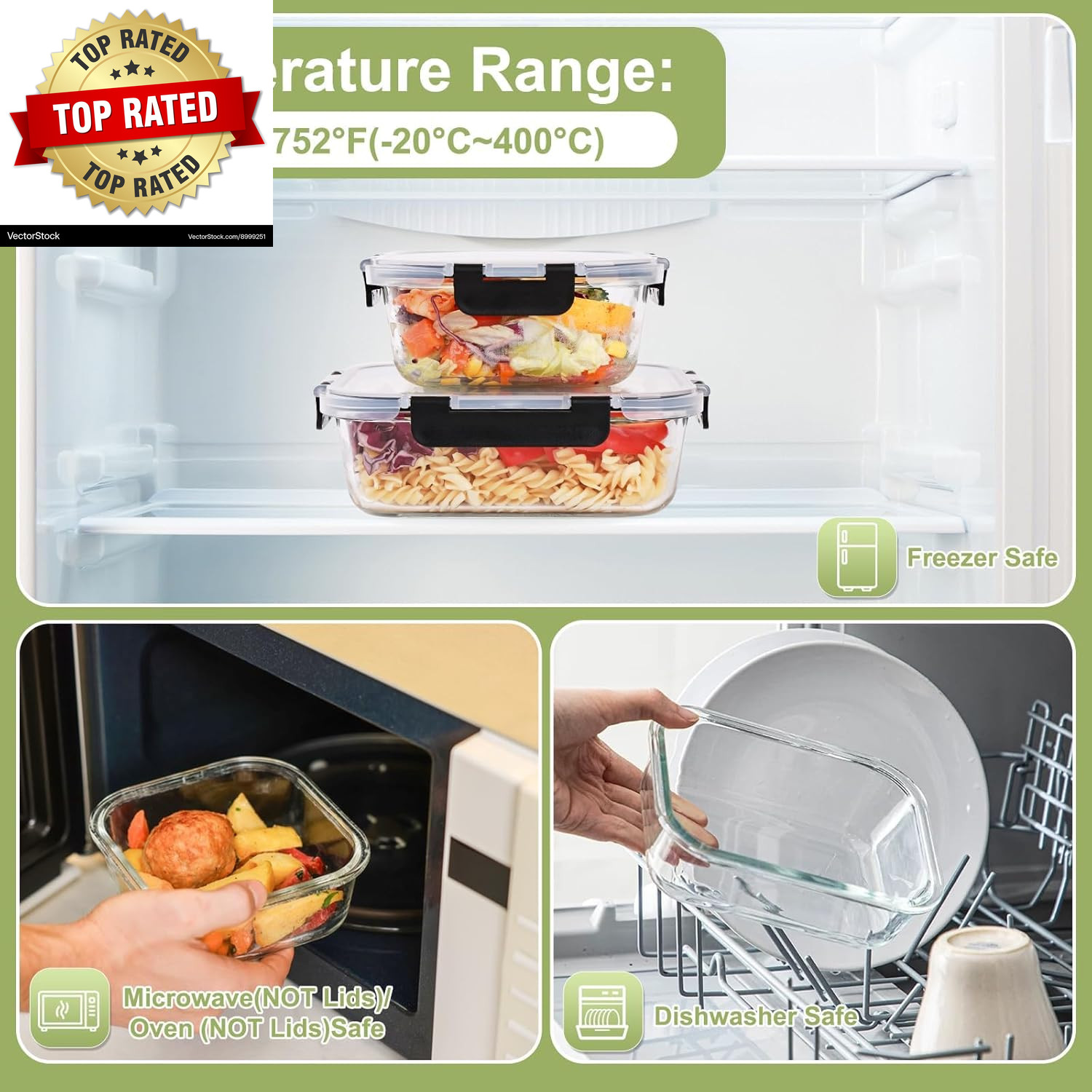 8 Pack Glass Food Storage Containers with Lids, Meal Prep Containers