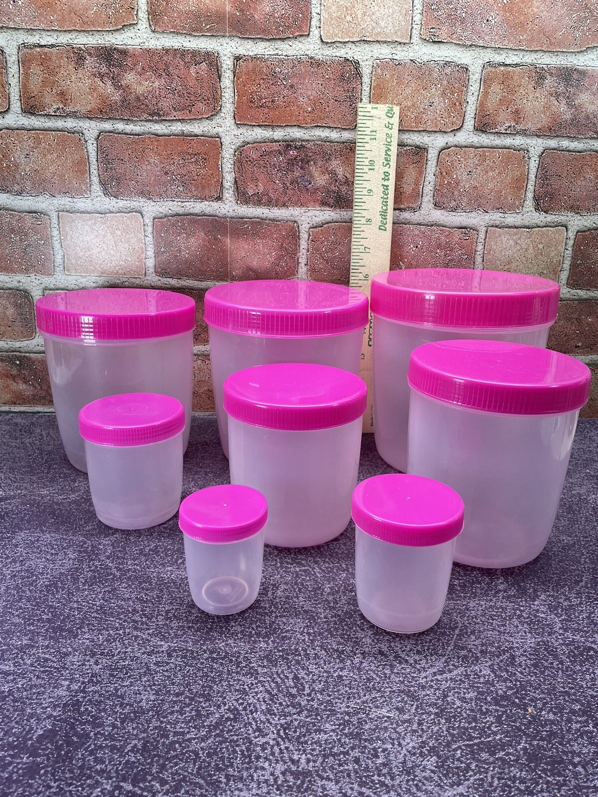 Vintage Dragon Ware stacking round food storage containers W/ Screw-lids Pink
