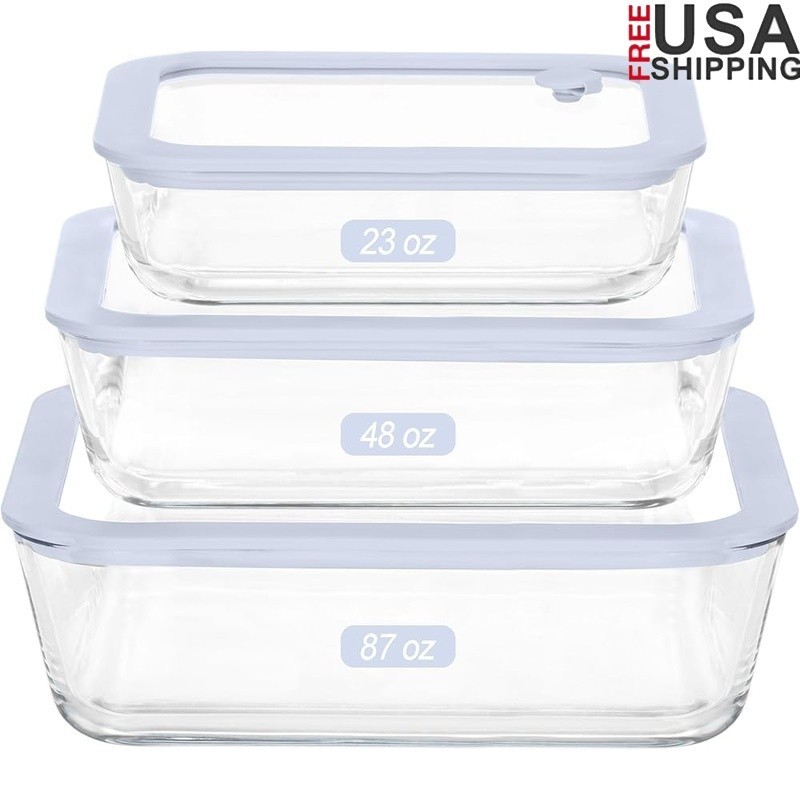 Square Glass Food Storage Container Silicone Leak Proof Microwave Safe Durable