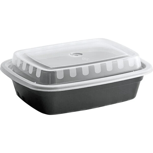 12 oz. Black 6″ x 4 3/4″ x 1 3/4″ Heavy Weight Container w/ Lid (select quanity)