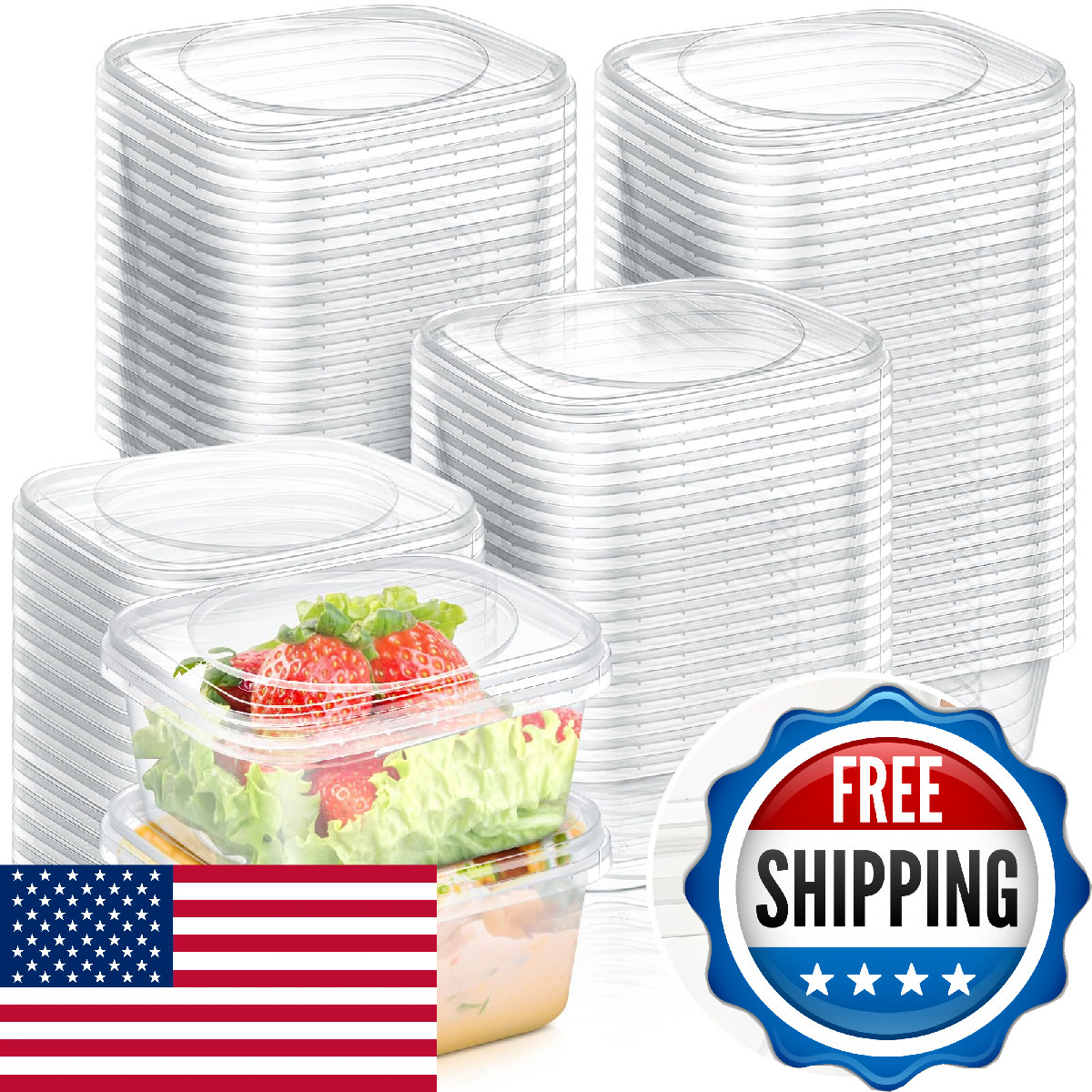 Yiyiring 50 Pack 16 oz Tamper Proof Clear Deli Containers with Lid Disposable Sq