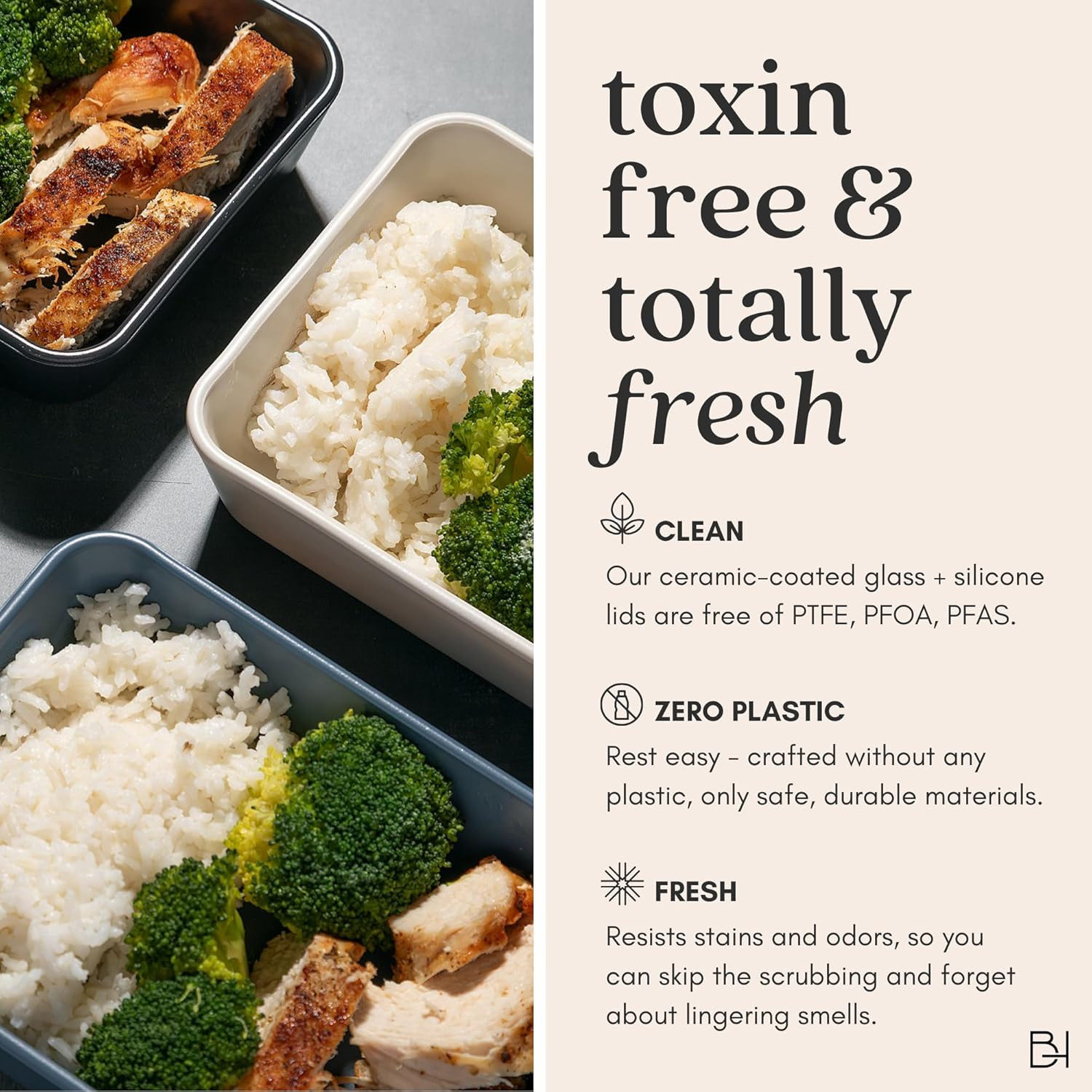 Ceramic Coated Glass Food Storage Container | No PTFE, PFOA, PFAS, and BPA | Reu