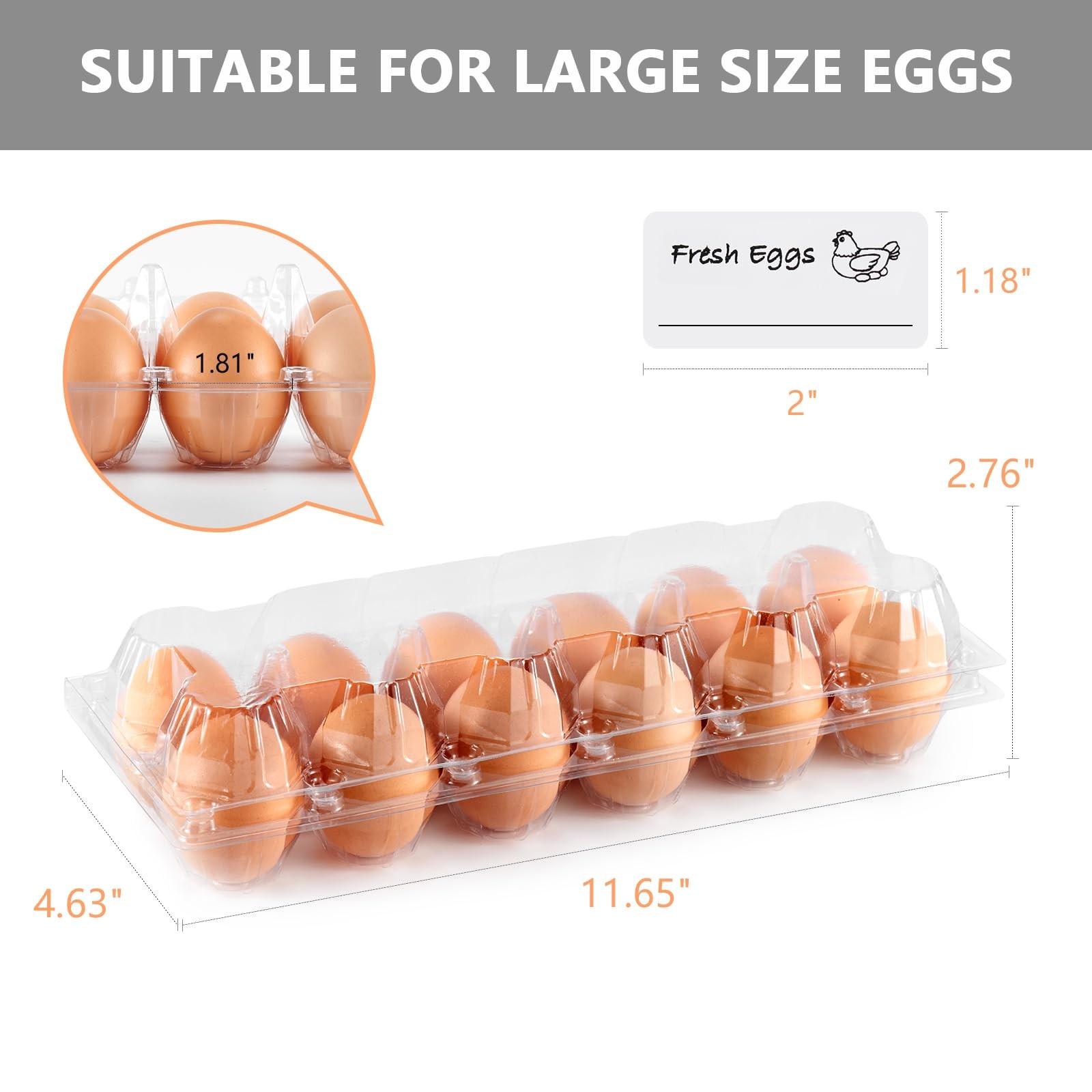 60 Bulk Clear 12 Count Egg Cartons Large Size PET Plastic Tray Holders