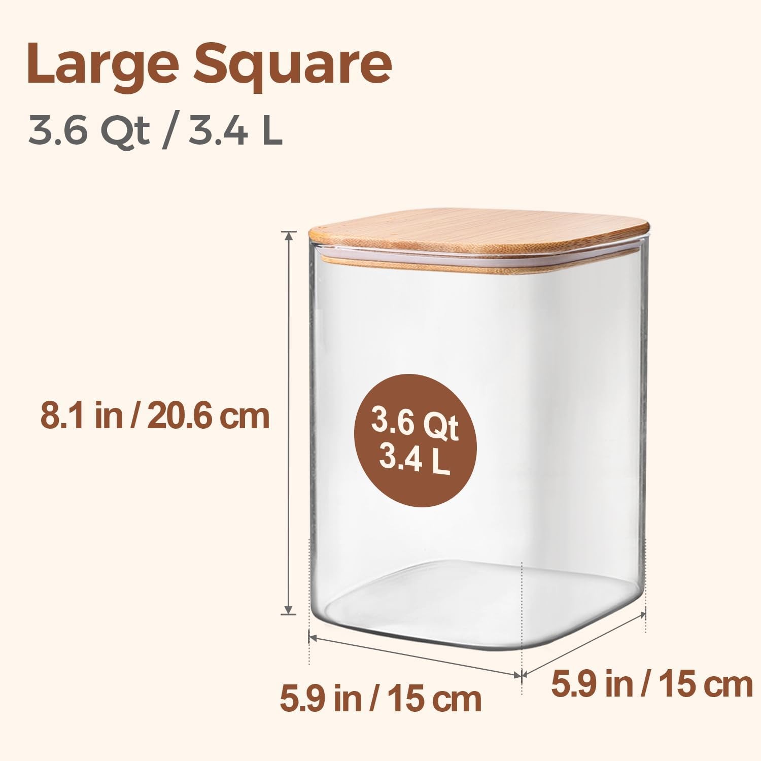 3.6 Qt Glass Food Storage Containers Set of 2, Large Storage Containers with
