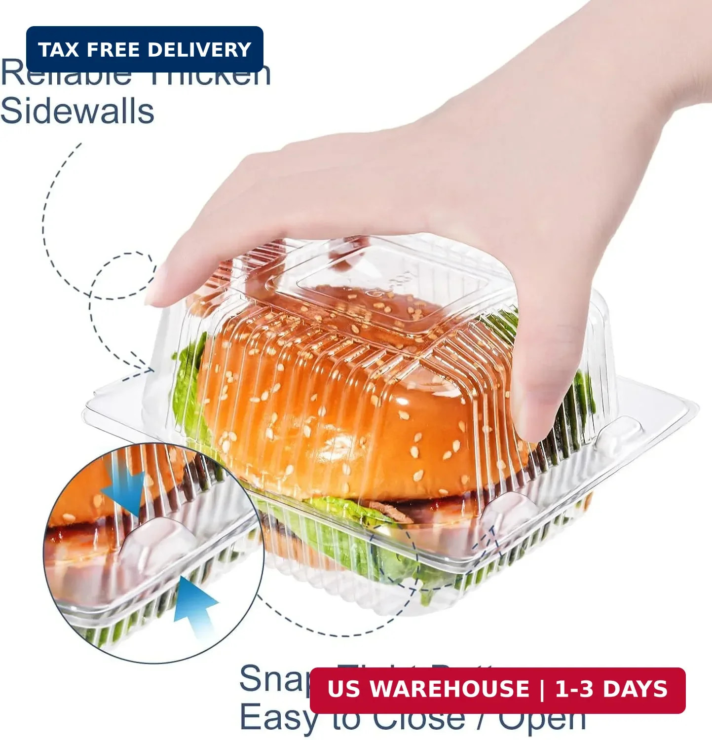 50 Pack Clear Clamshell Food Containers, Disposable Plastic Hinged Clamshell Tak