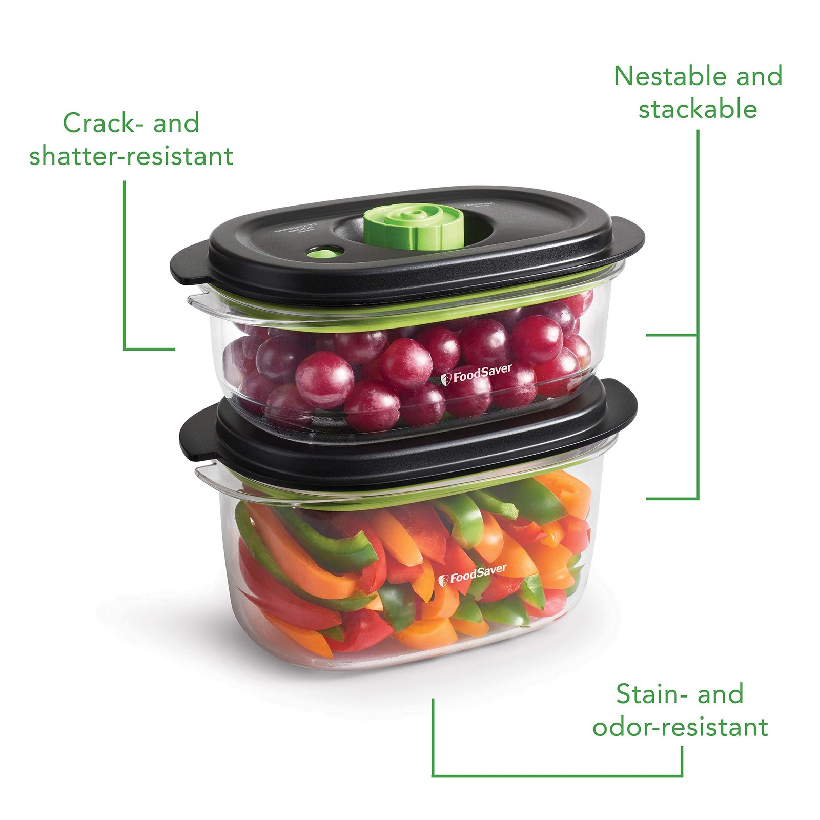 Preserve & Marinate Vacuum Containers, 10 Cup, BPA-Free, Dishwasher Safe, Clear
