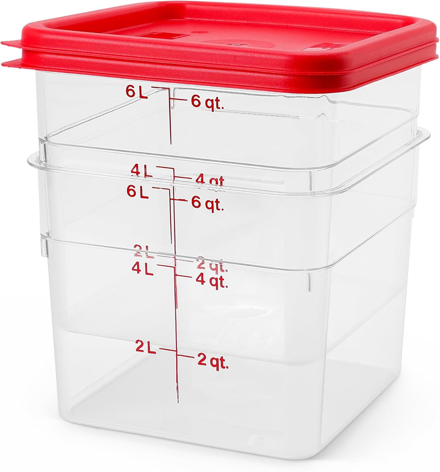 Food Storage Container with Lid – 6 QT (Quart) Square, Classic Series with Red L