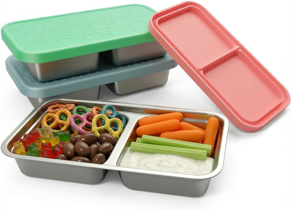3 Pack 15Oz Stainless Steel Snack Containers Kids Reusable Metal Snack Stackable