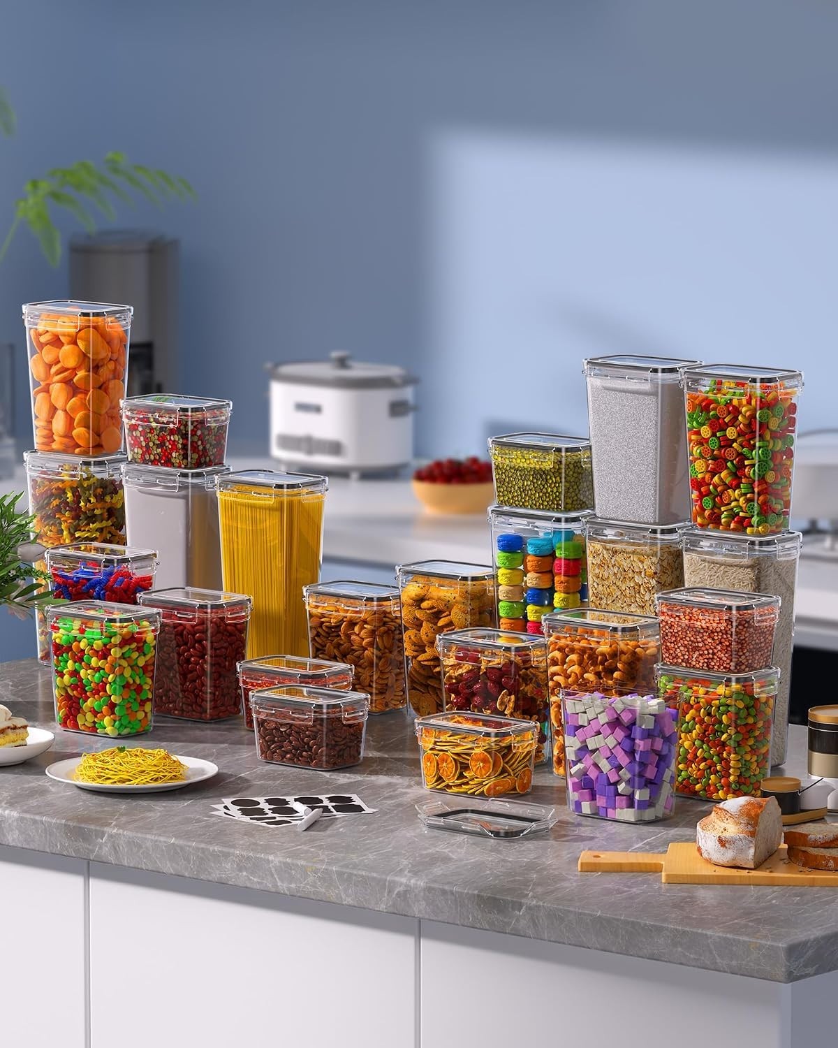 Stackable Kitchen Canisters – 24 PCS Airtight Food Storage with Labels & Markers