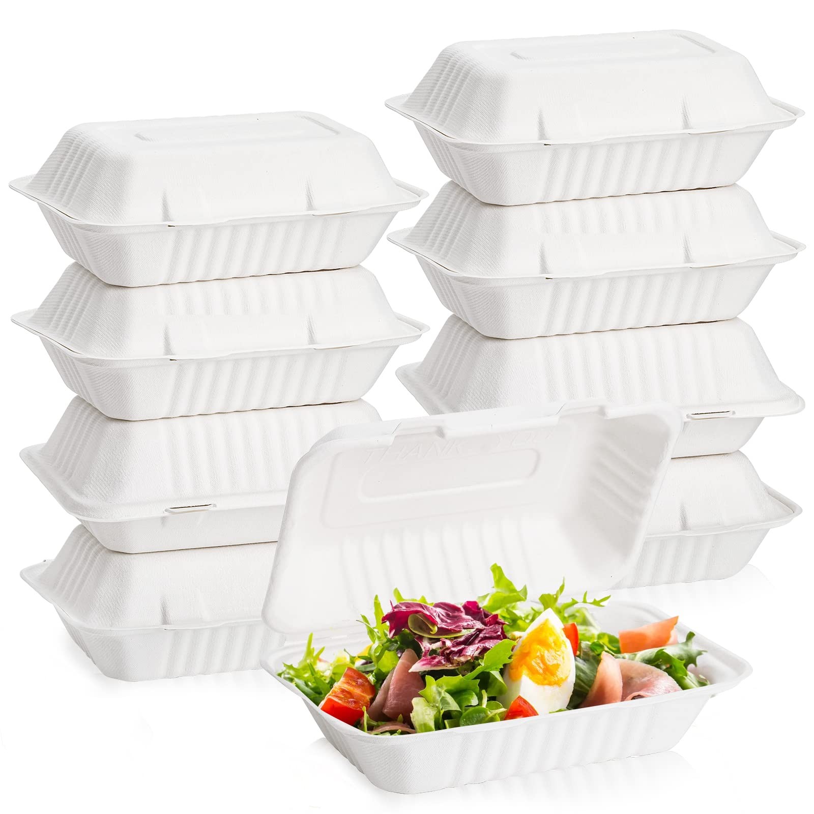 50 Pack Clamshell Take Out Food Containers, 9 X 6 Inch Single Compartment Hin…