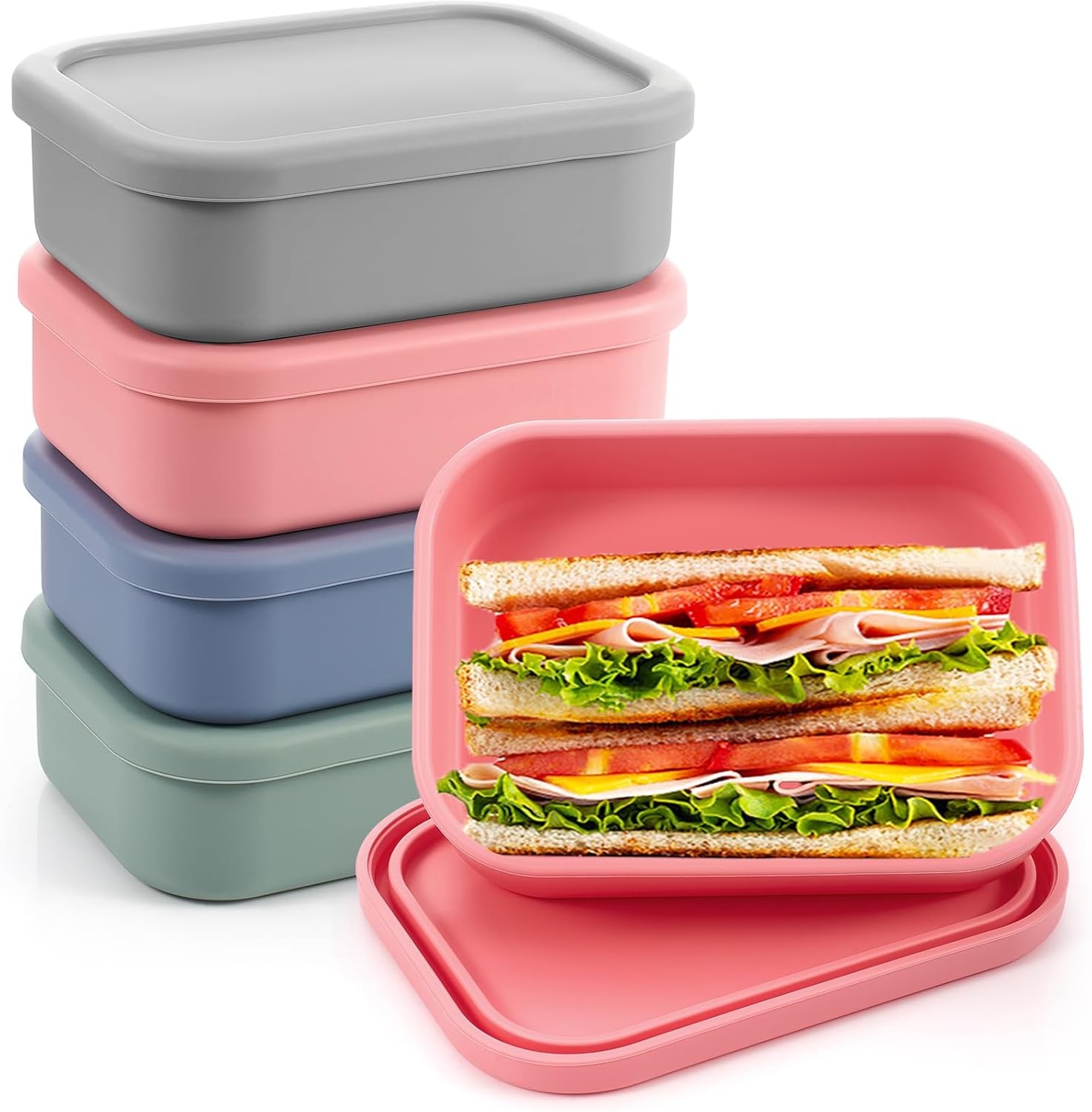 Layhit 4 Pcs Silicone Bento Box Lunch 23.7 oz Reusable Matte Multicolor