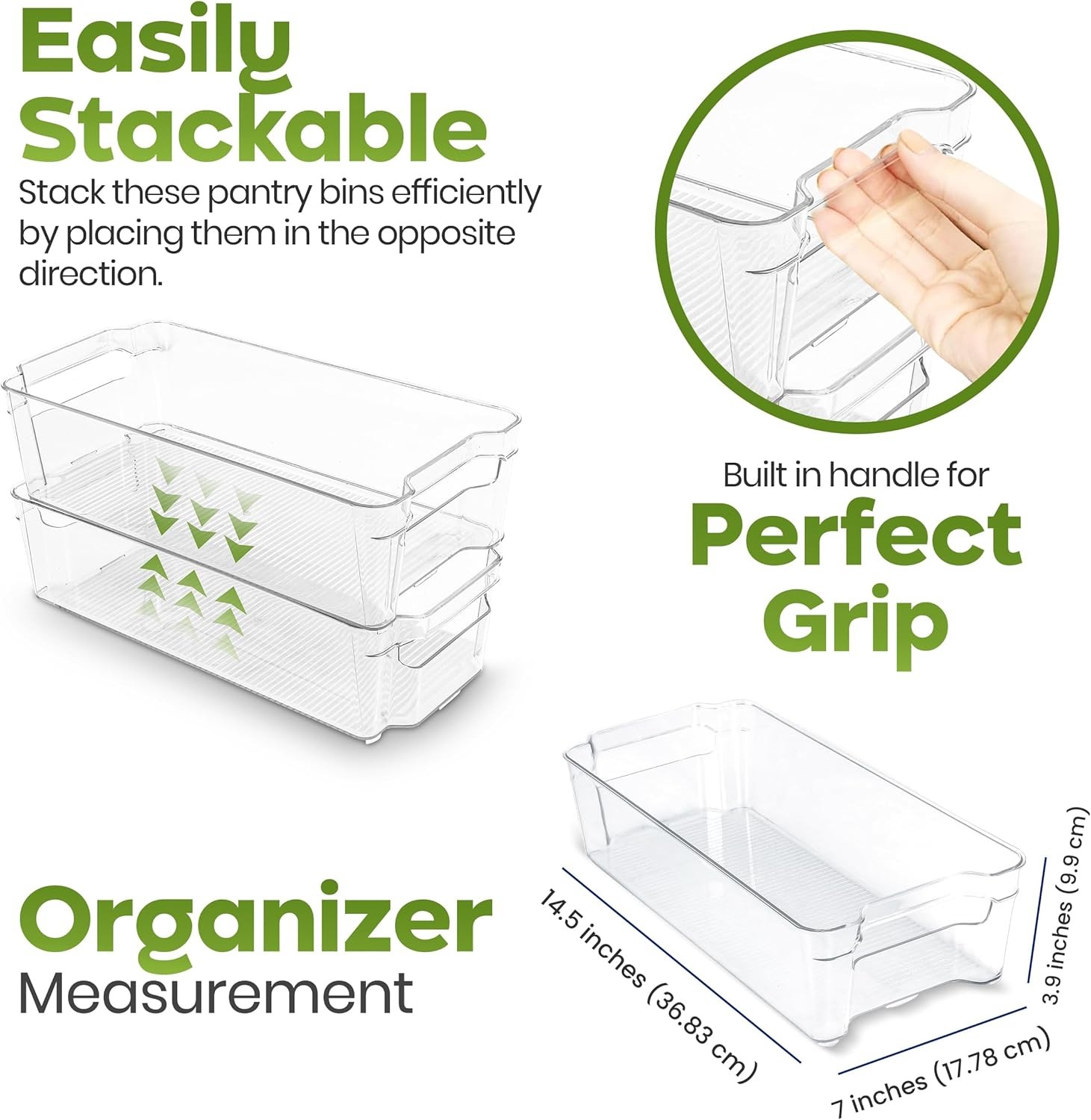 Fridge & Refrigerator Organizer Bins (8 Pack), Clear Stackable Durable