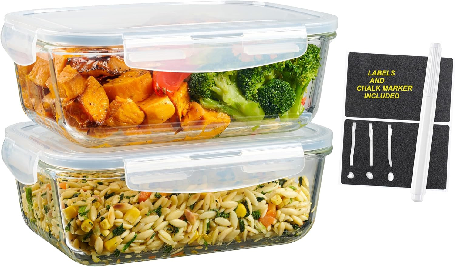 Juego de 4 recipientes grandes de vidrio para almacenar alimentos de 8 tazas con